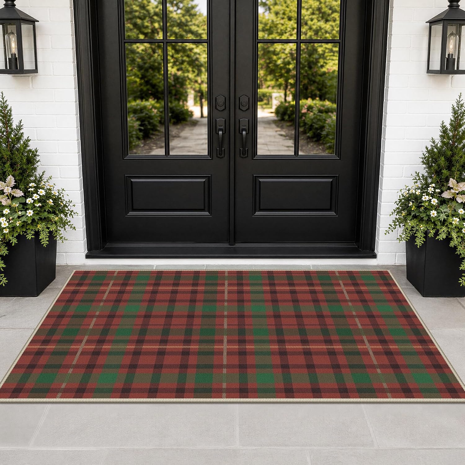 image:imageGENIMO 3x5 Outdoor Rug Washable for Porch and Entryway Sage GreenBrick Olive