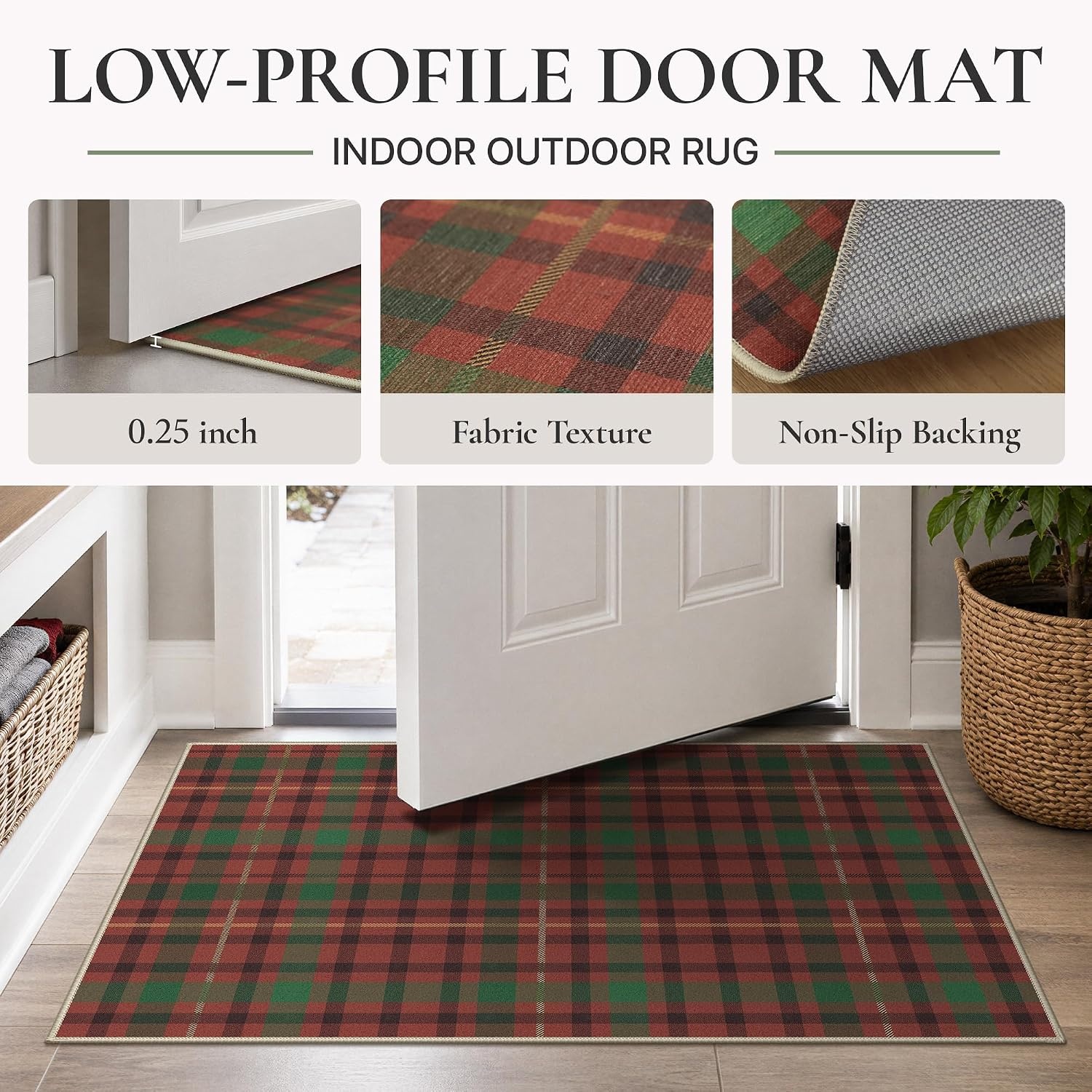 image:imageGENIMO 3x5 Outdoor Rug Washable for Porch and Entryway Sage GreenBrick Olive