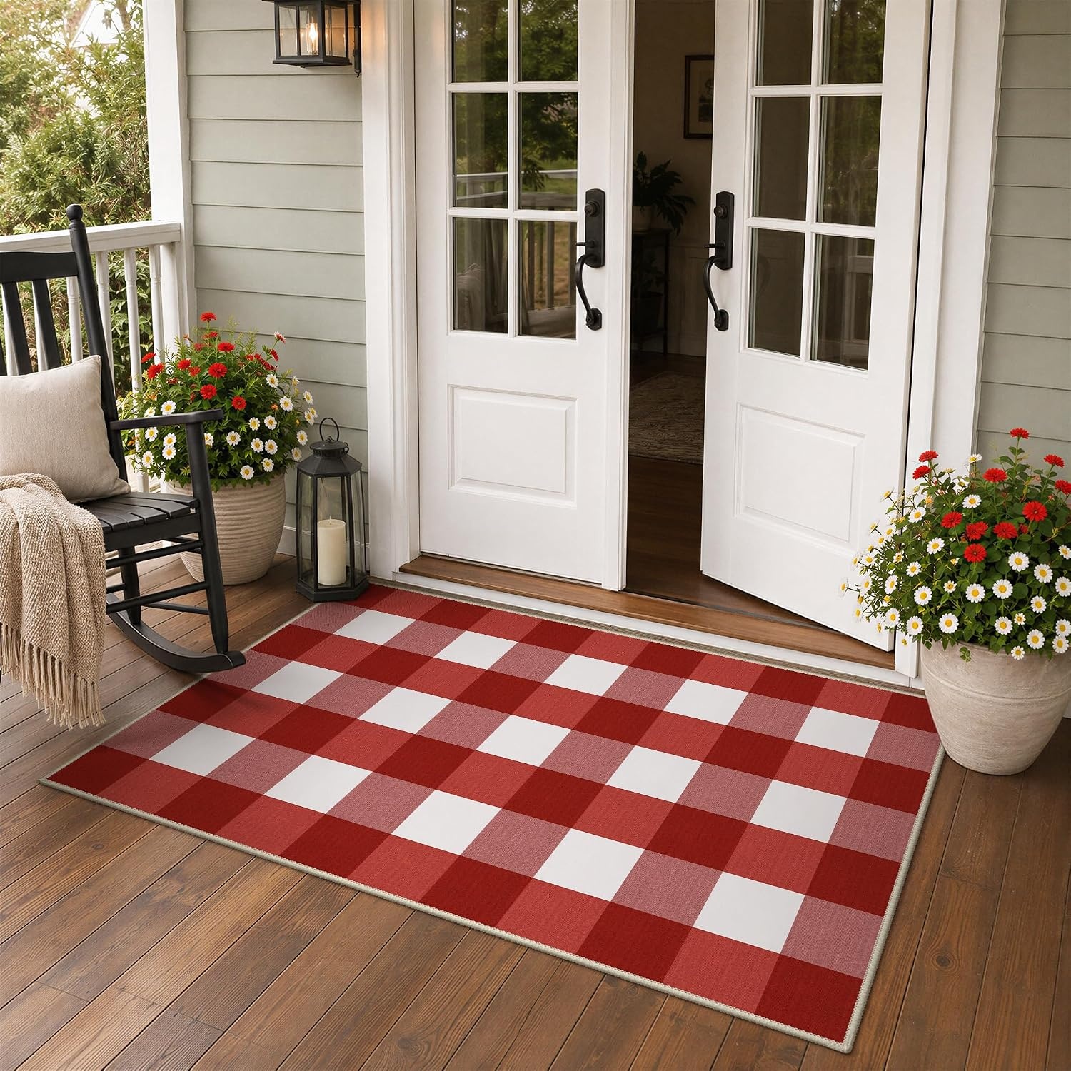 image:imageGENIMO 3x5 Outdoor Rug Washable for Porch and Entryway Sage GreenBright Red