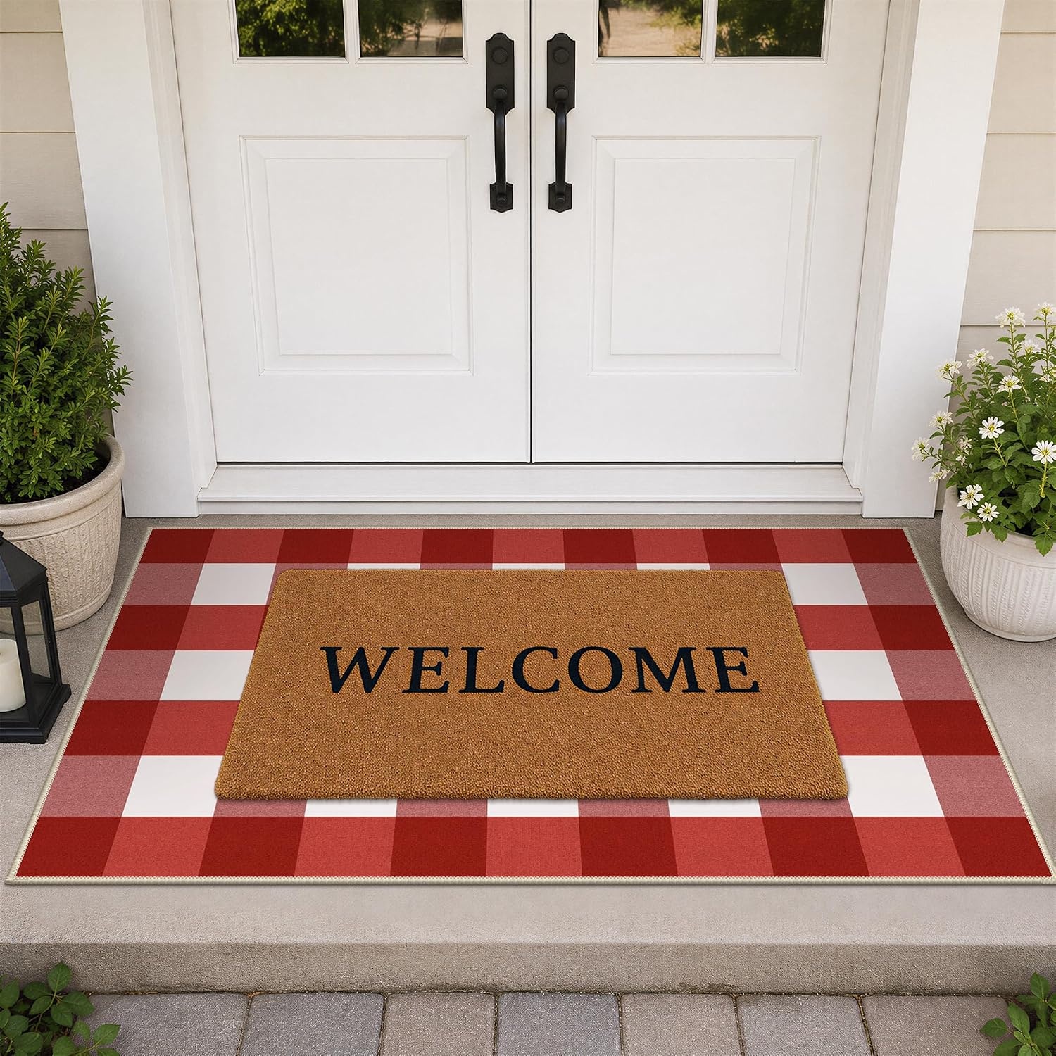 image:imageGENIMO 3x5 Outdoor Rug Washable for Porch and Entryway Sage GreenBright Red