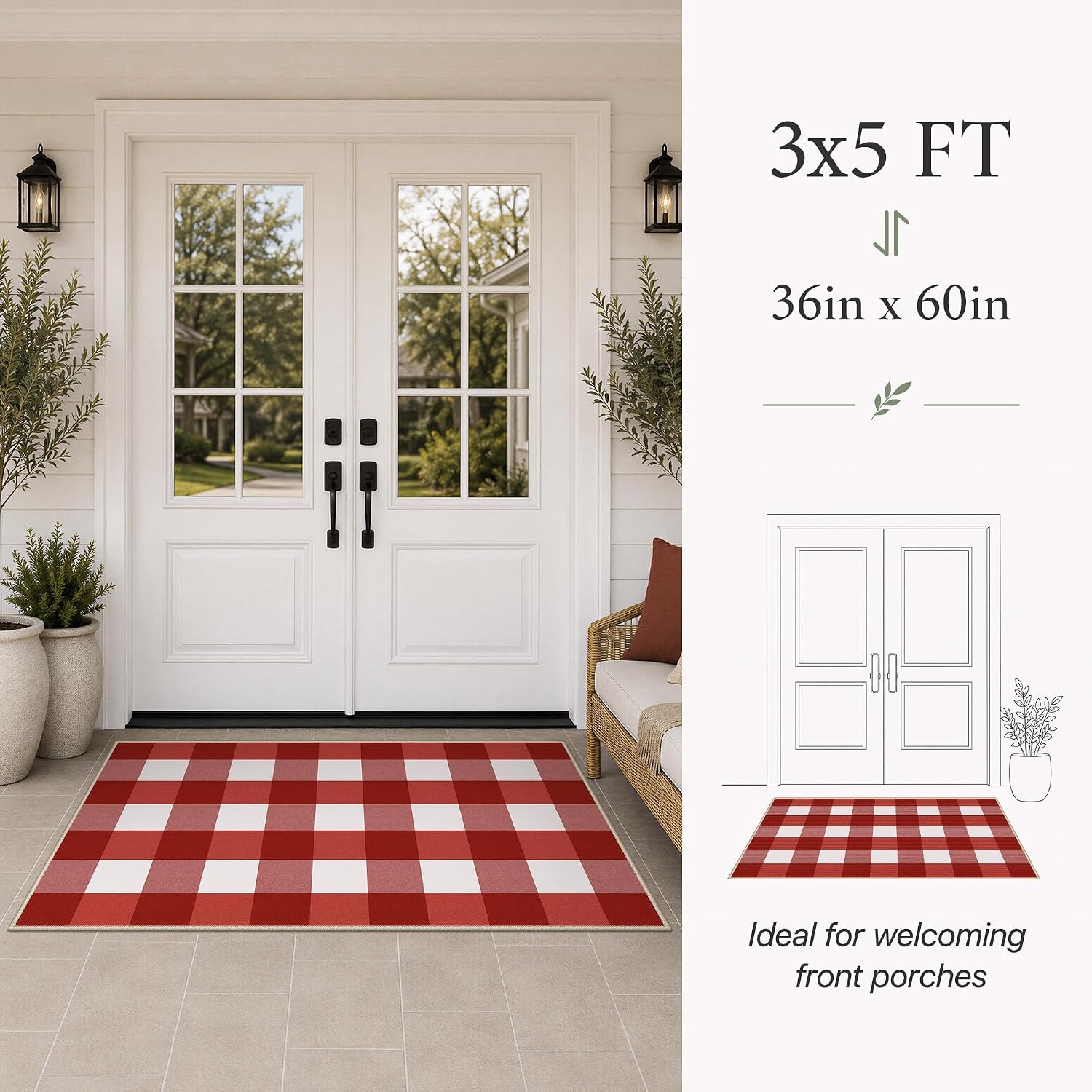 image:imageGENIMO 3x5 Outdoor Rug Washable for Porch and Entryway Sage GreenBright Red