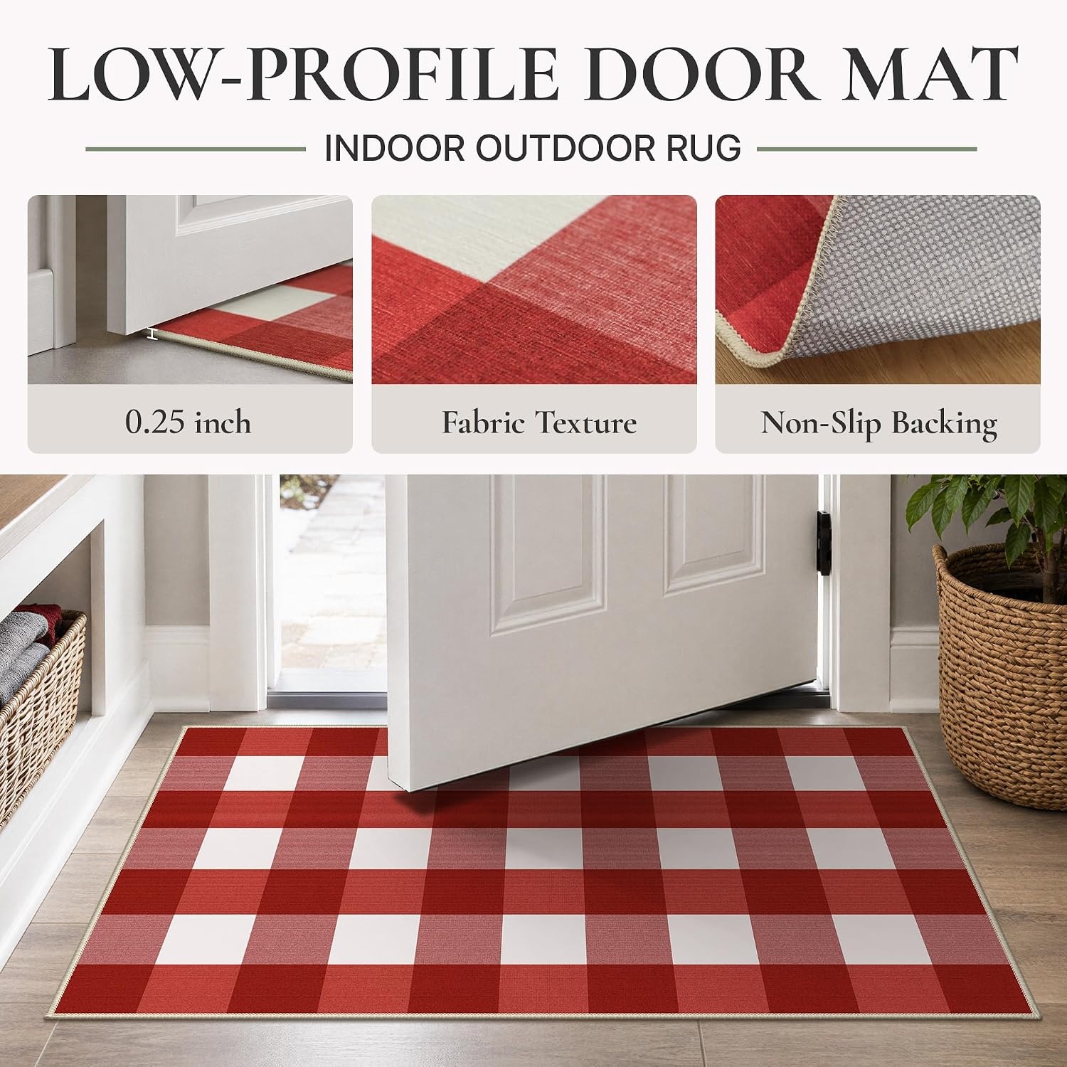 image:imageGENIMO 3x5 Outdoor Rug Washable for Porch and Entryway Sage GreenBright Red