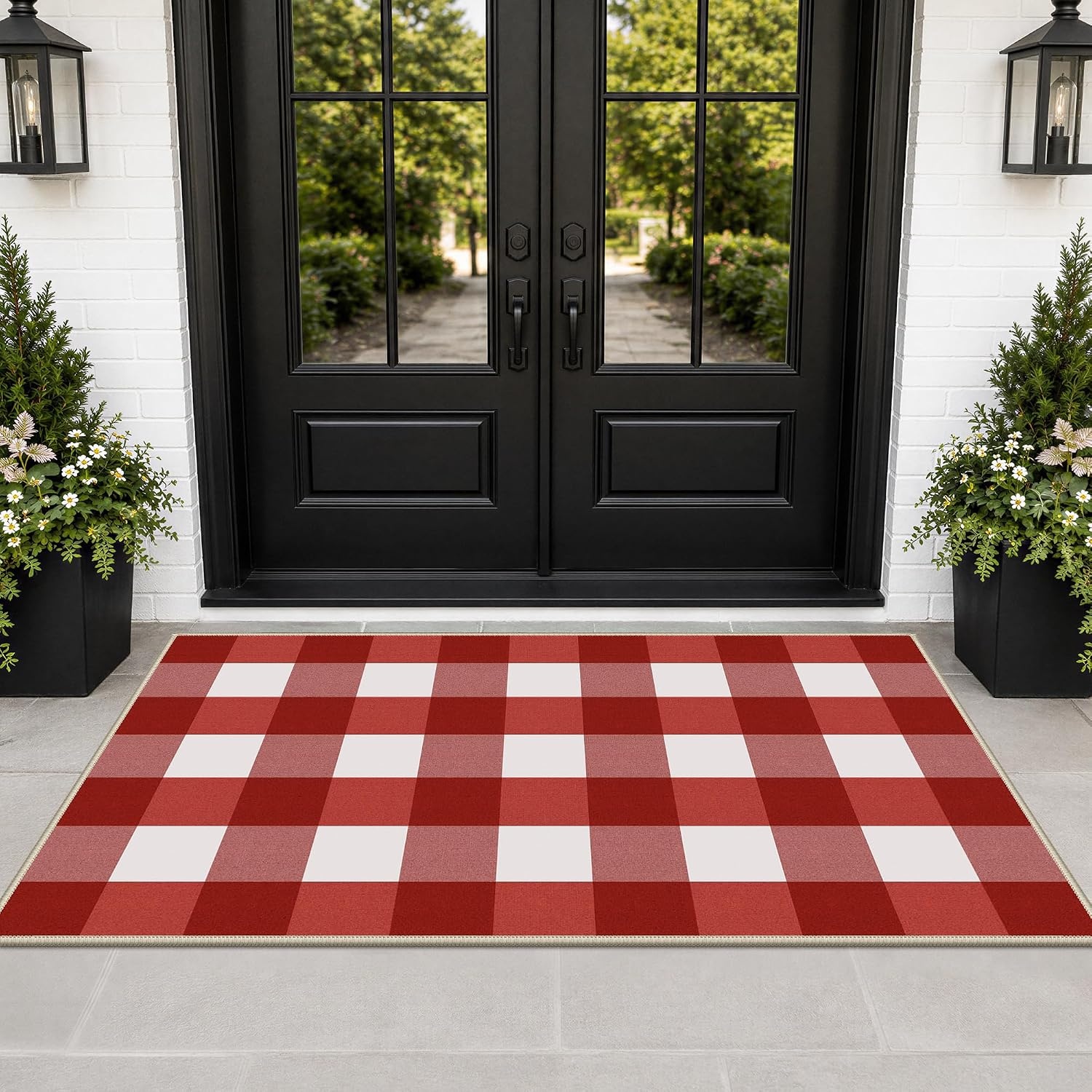 image:imageGENIMO 3x5 Outdoor Rug Washable for Porch and Entryway Sage GreenBright Red
