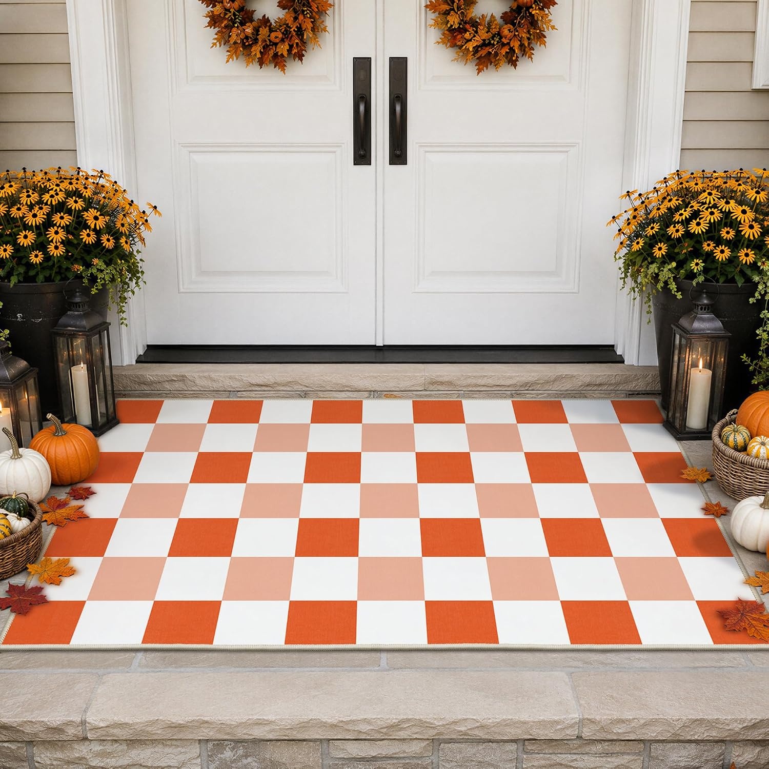 image:imageGENIMO 3x5 Outdoor Rug Washable for Porch and Entryway Sage GreenBurnt Pumpkin