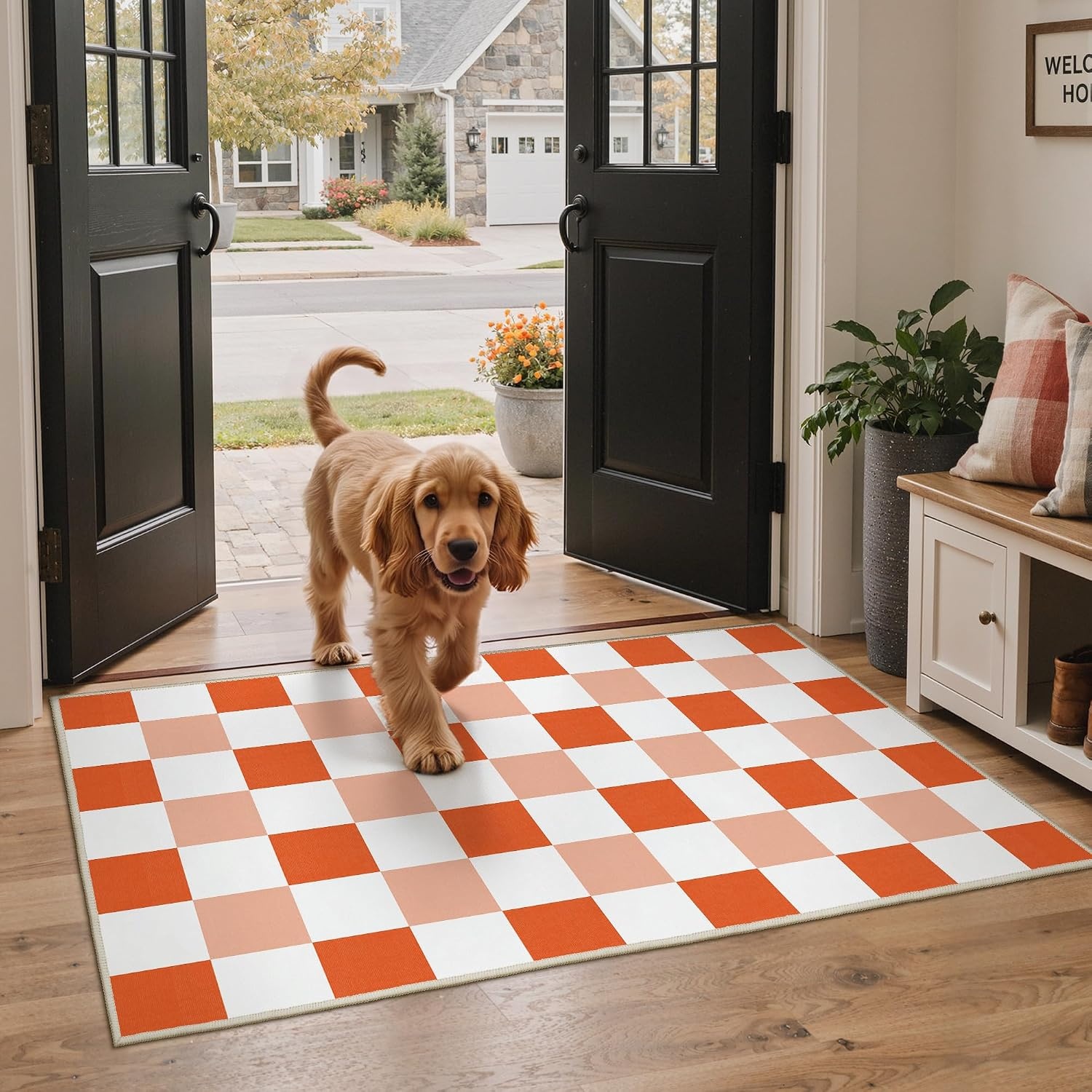 image:imageGENIMO 3x5 Outdoor Rug Washable for Porch and Entryway Sage GreenBurnt Pumpkin