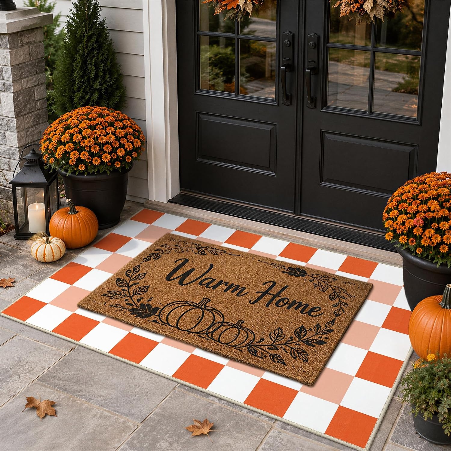 image:imageGENIMO 3x5 Outdoor Rug Washable for Porch and Entryway Sage GreenBurnt Pumpkin