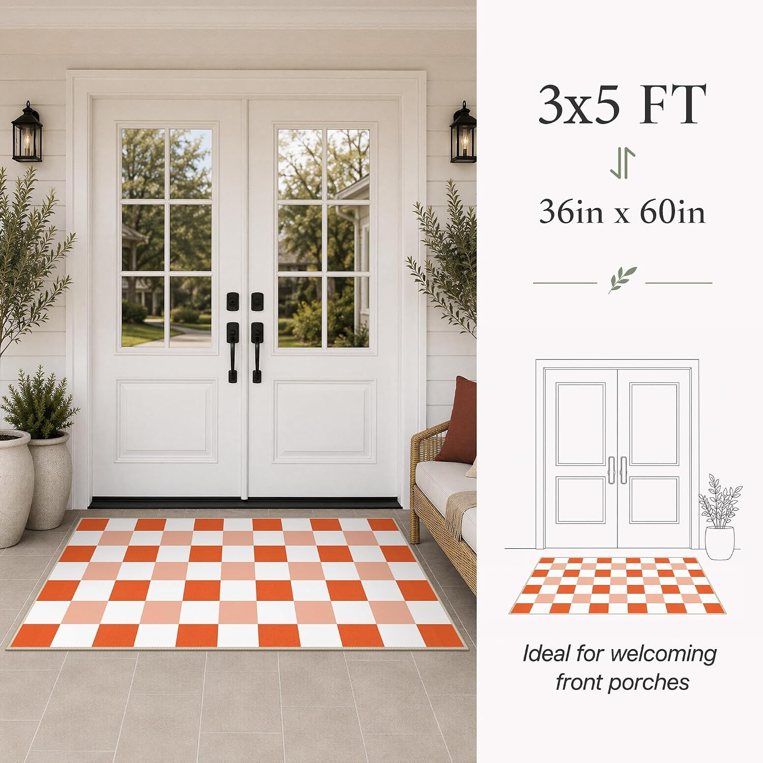 image:imageGENIMO 3x5 Outdoor Rug Washable for Porch and Entryway Sage GreenBurnt Pumpkin
