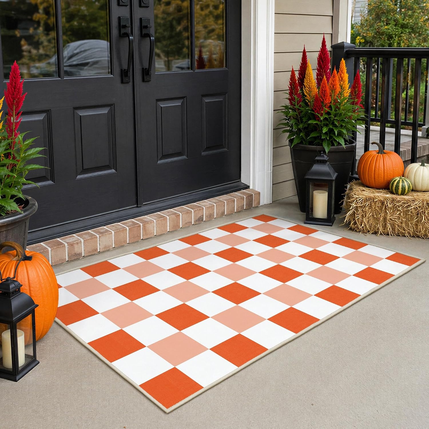 image:imageGENIMO 3x5 Outdoor Rug Washable for Porch and Entryway Sage GreenBurnt Pumpkin
