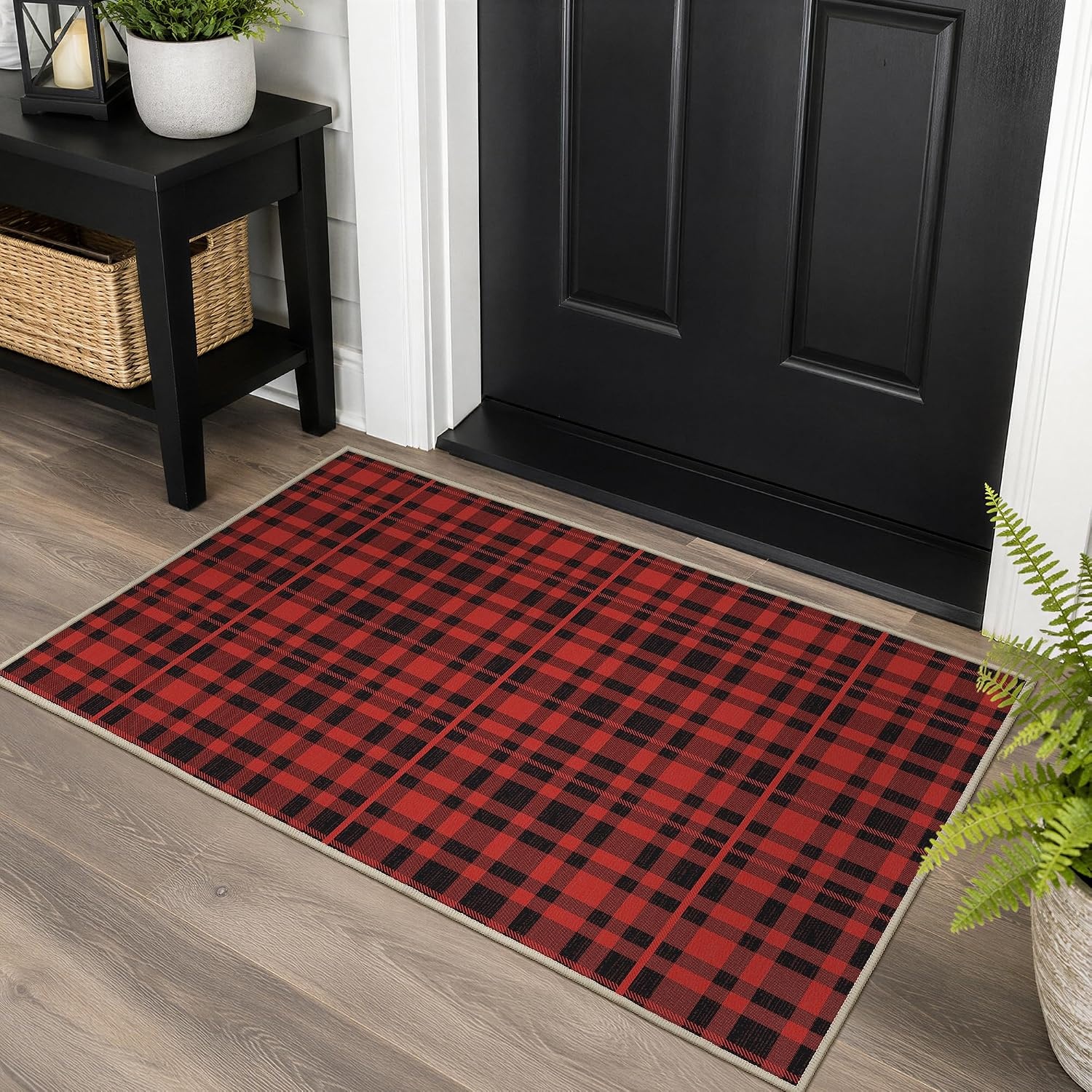 image:imageGENIMO 3x5 Outdoor Rug Washable for Porch and Entryway Sage GreenClassic Red