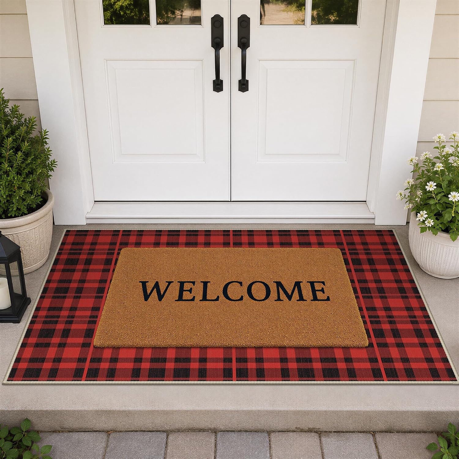 image:imageGENIMO 3x5 Outdoor Rug Washable for Porch and Entryway Sage GreenClassic Red