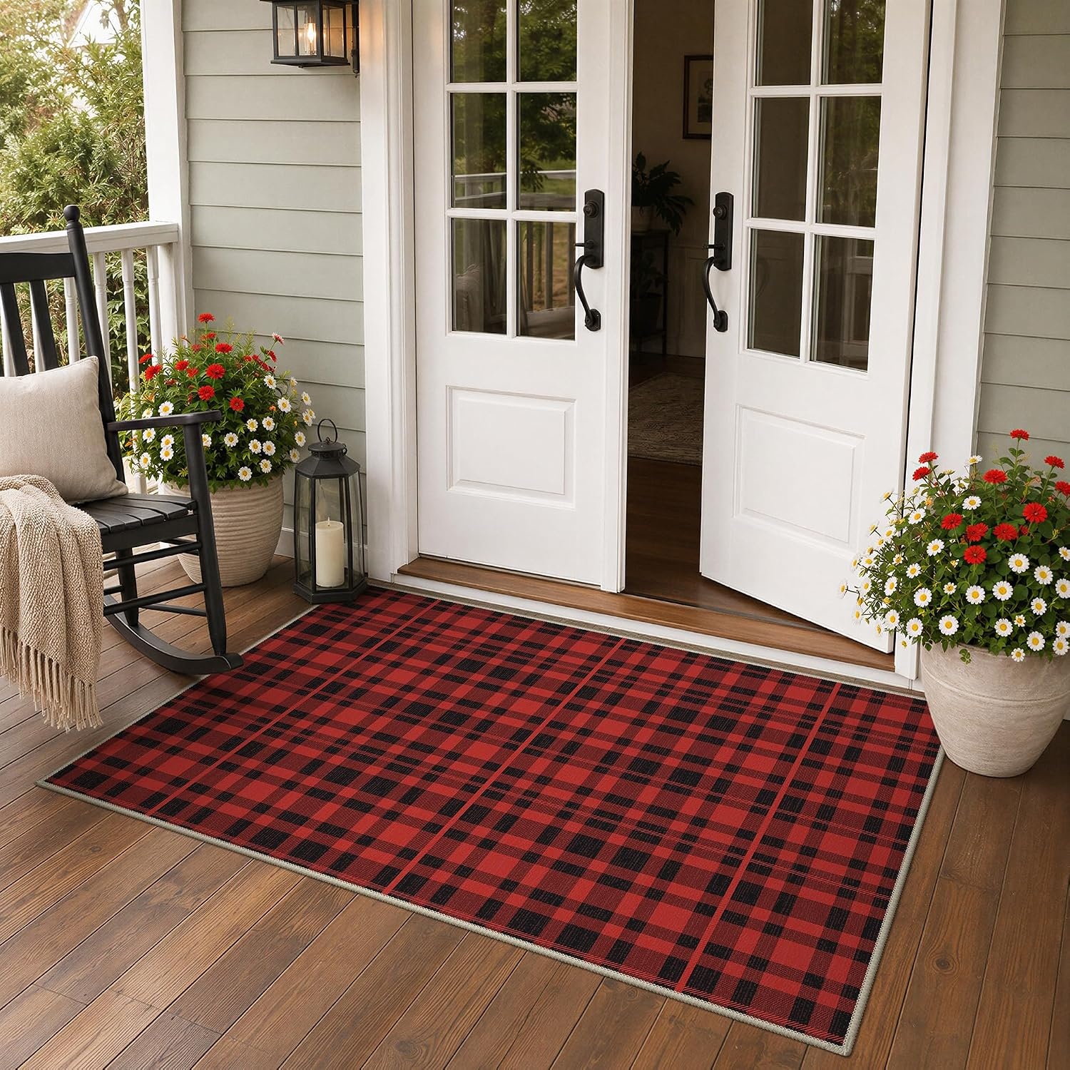 image:imageGENIMO 3x5 Outdoor Rug Washable for Porch and Entryway Sage GreenClassic Red