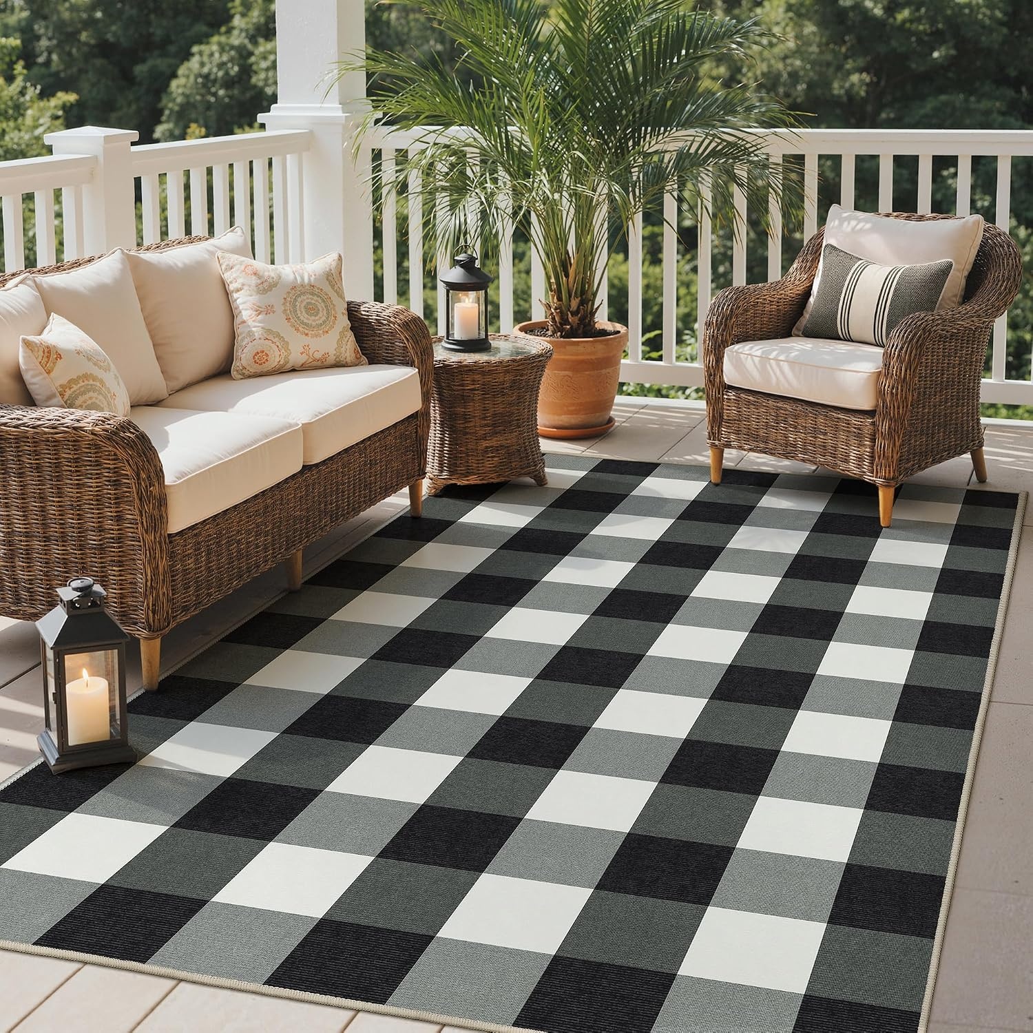 image:imageGENIMO 3x5 Outdoor Rug Washable for Porch and Entryway Sage GreenJet Black