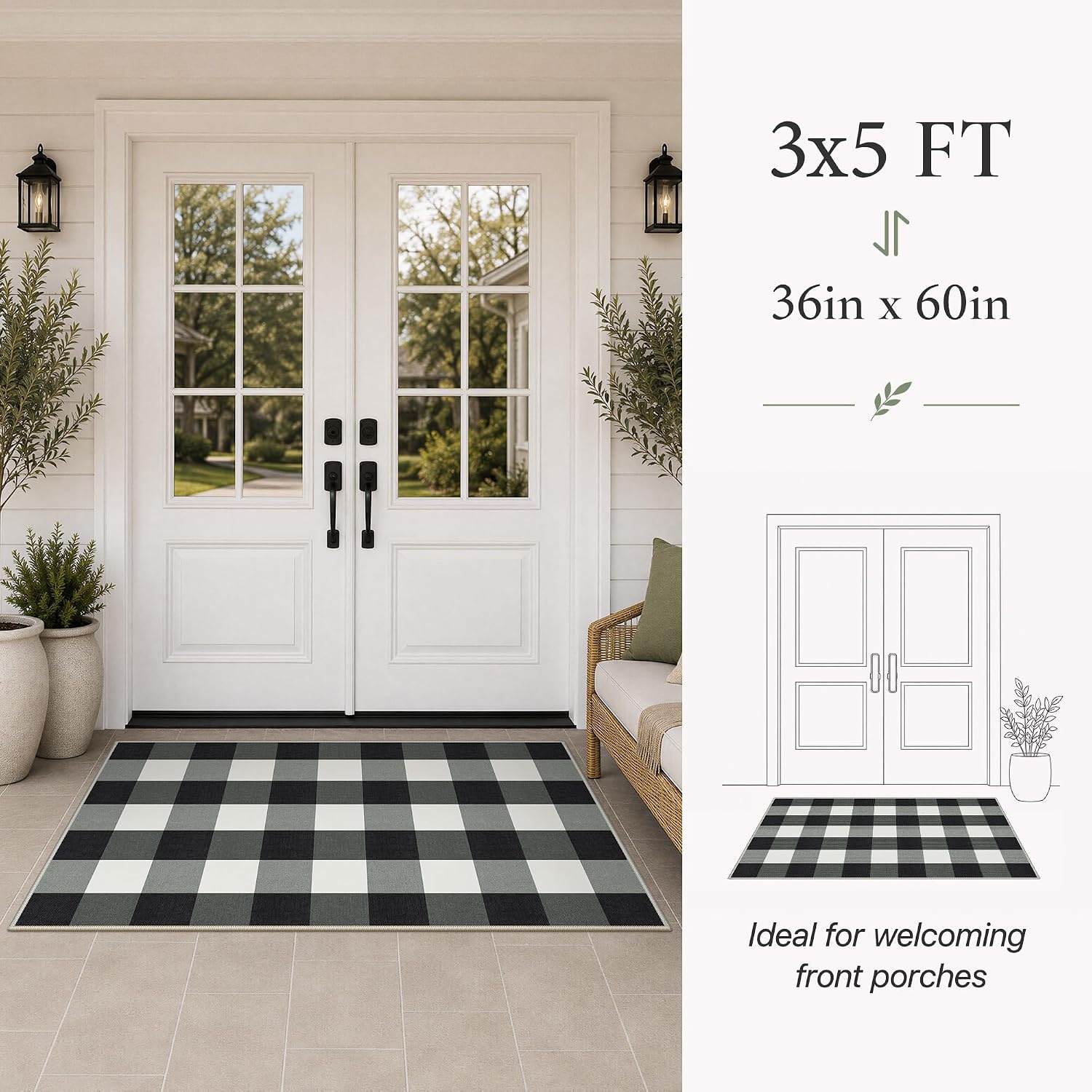 image:imageGENIMO 3x5 Outdoor Rug Washable for Porch and Entryway Sage GreenJet Black