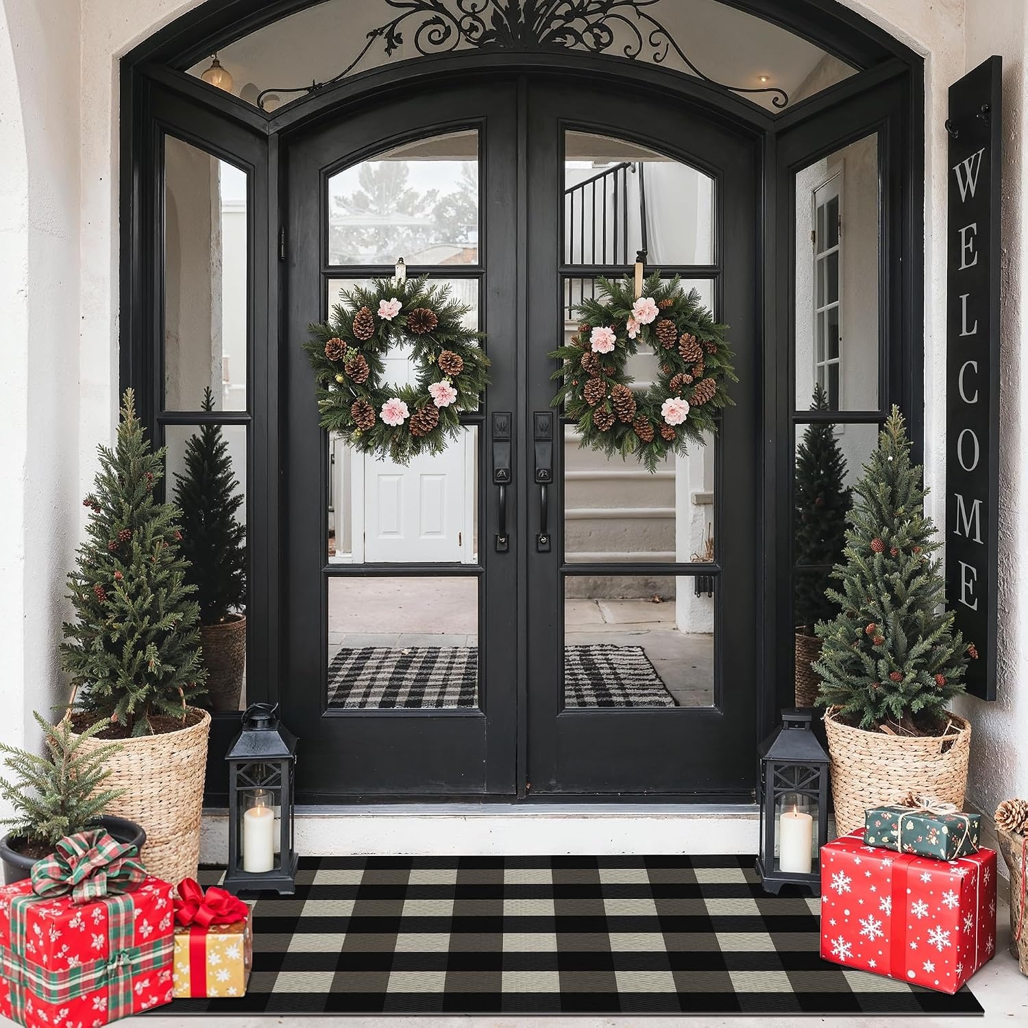 image:imageGENIMO 3x5 Outdoor Rug Washable for Porch and Entryway Sage GreenJet Black