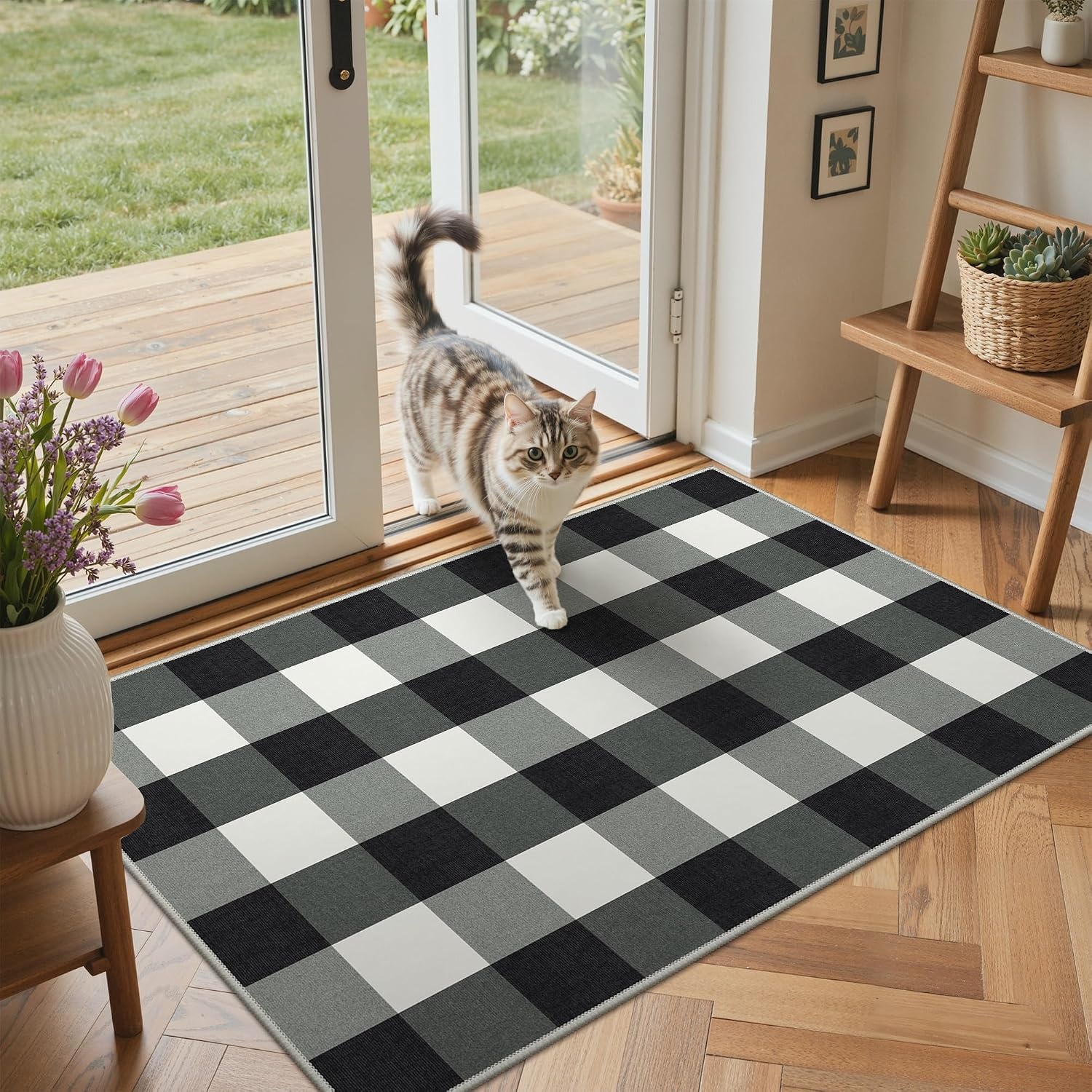 image:imageGENIMO 3x5 Outdoor Rug Washable for Porch and Entryway Sage GreenJet Black