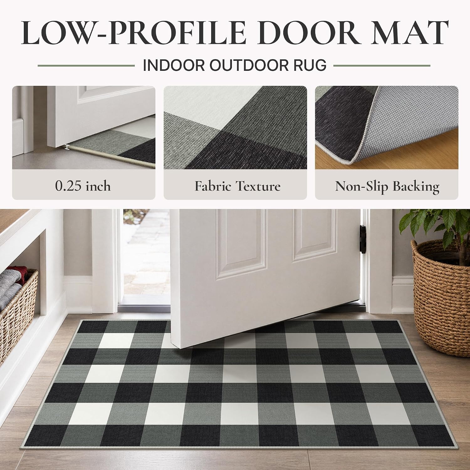 image:imageGENIMO 3x5 Outdoor Rug Washable for Porch and Entryway Sage GreenJet Black