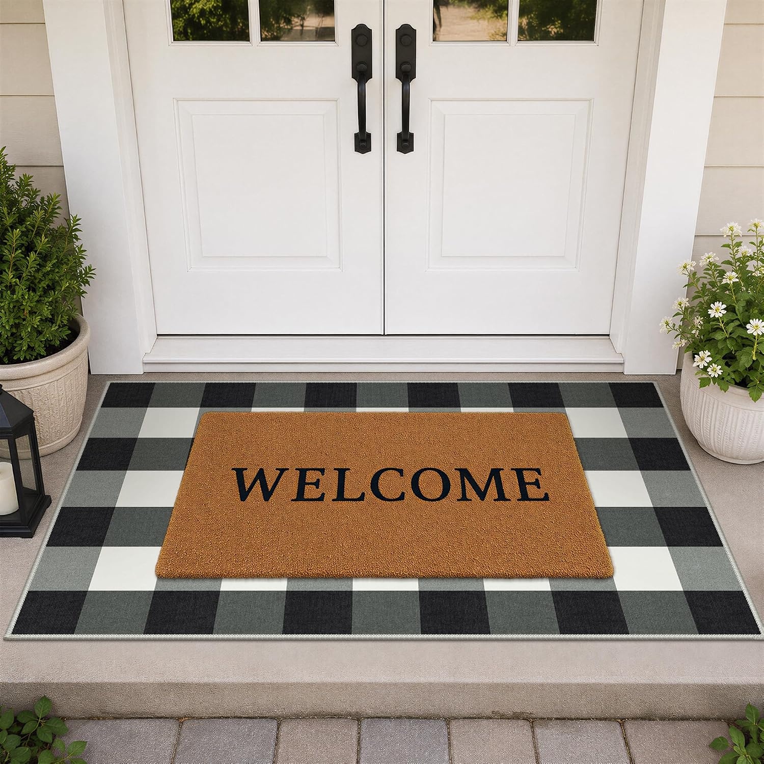 image:imageGENIMO 3x5 Outdoor Rug Washable for Porch and Entryway Sage GreenJet Black