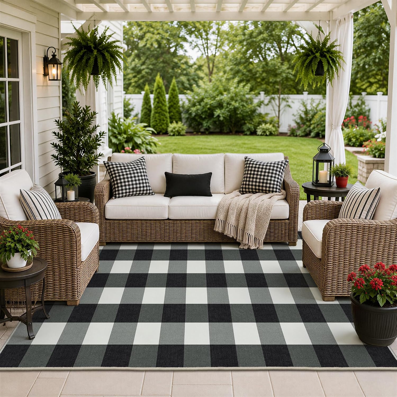 image:imageGENIMO 3x5 Outdoor Rug Washable for Porch and Entryway Sage GreenJet Black