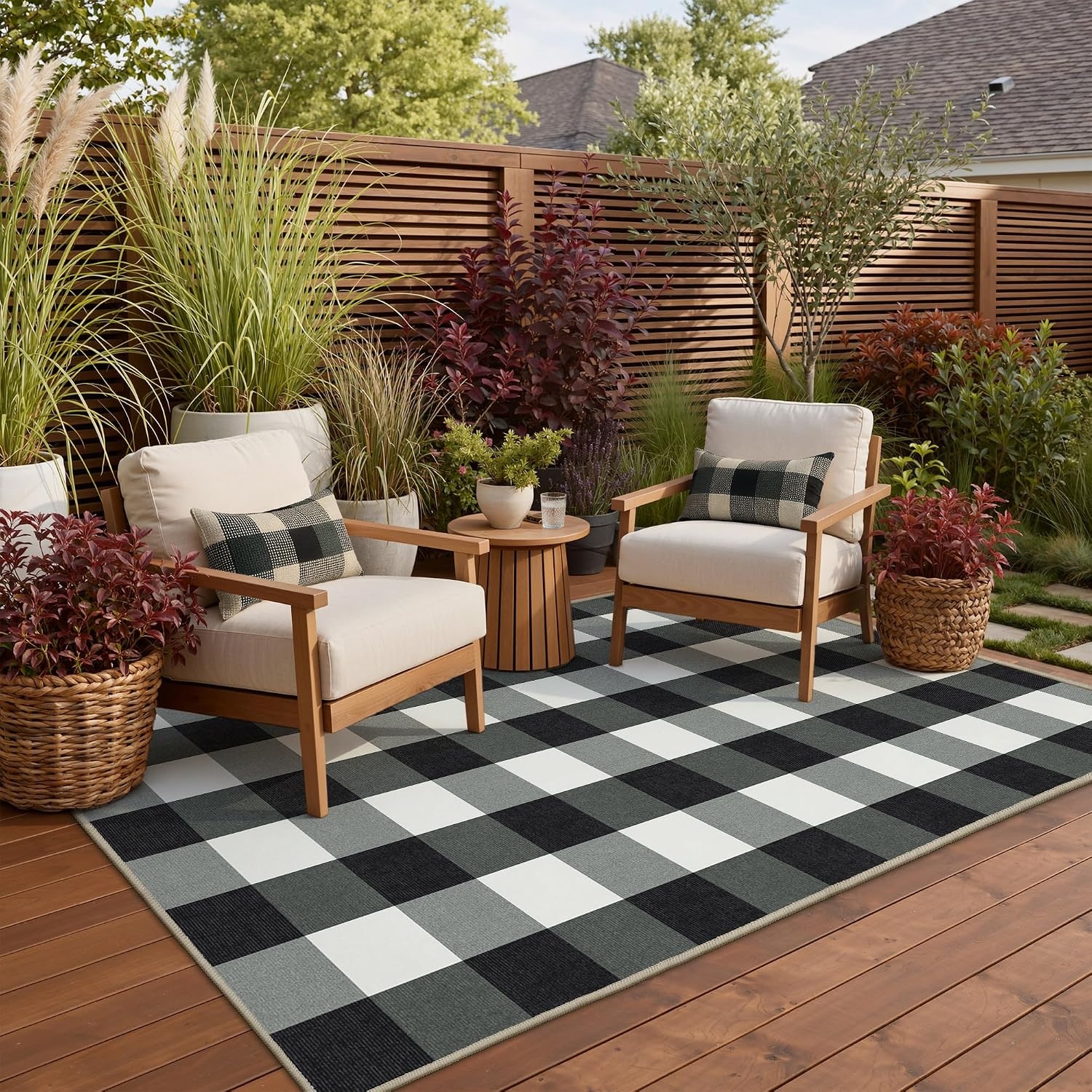 image:imageGENIMO 3x5 Outdoor Rug Washable for Porch and Entryway Sage GreenJet Black