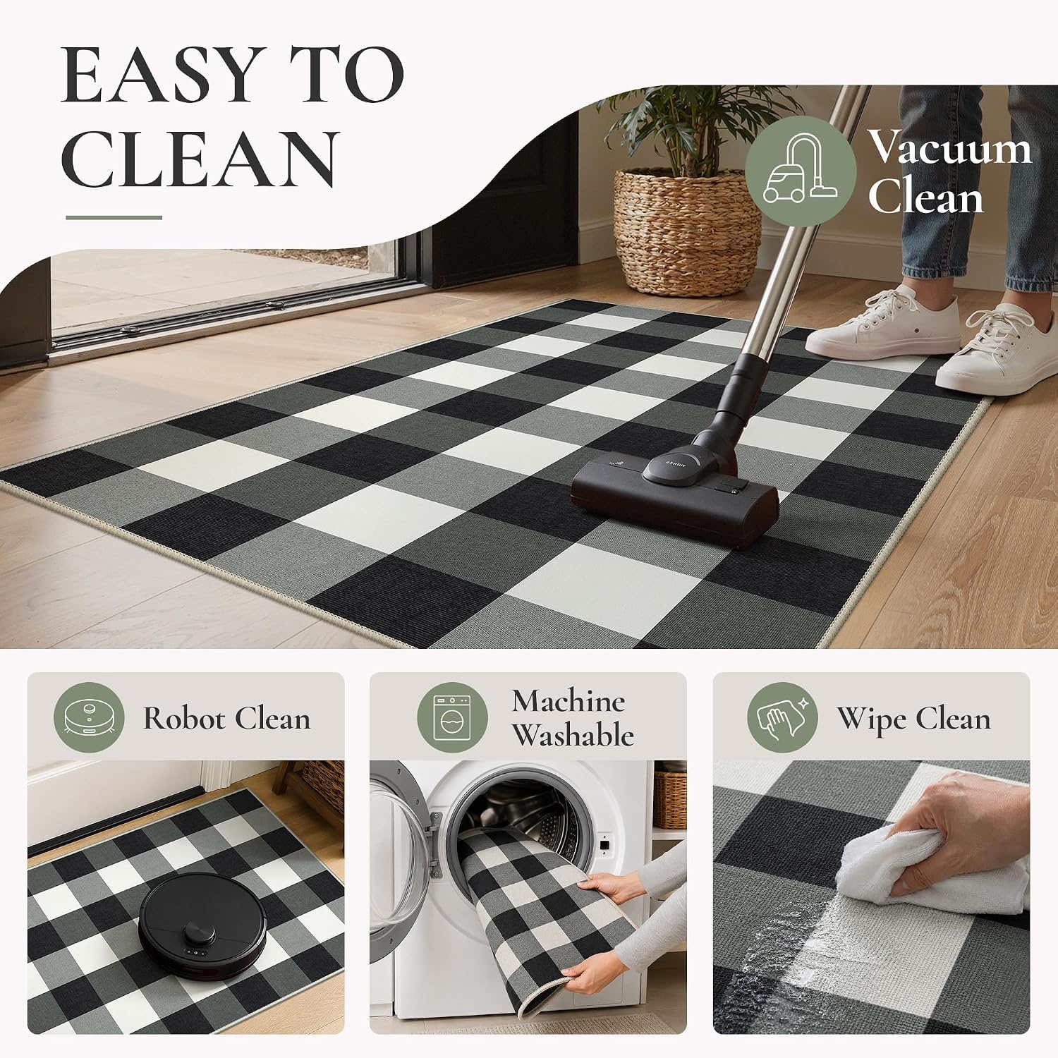 image:imageGENIMO 3x5 Outdoor Rug Washable for Porch and Entryway Sage GreenJet Black