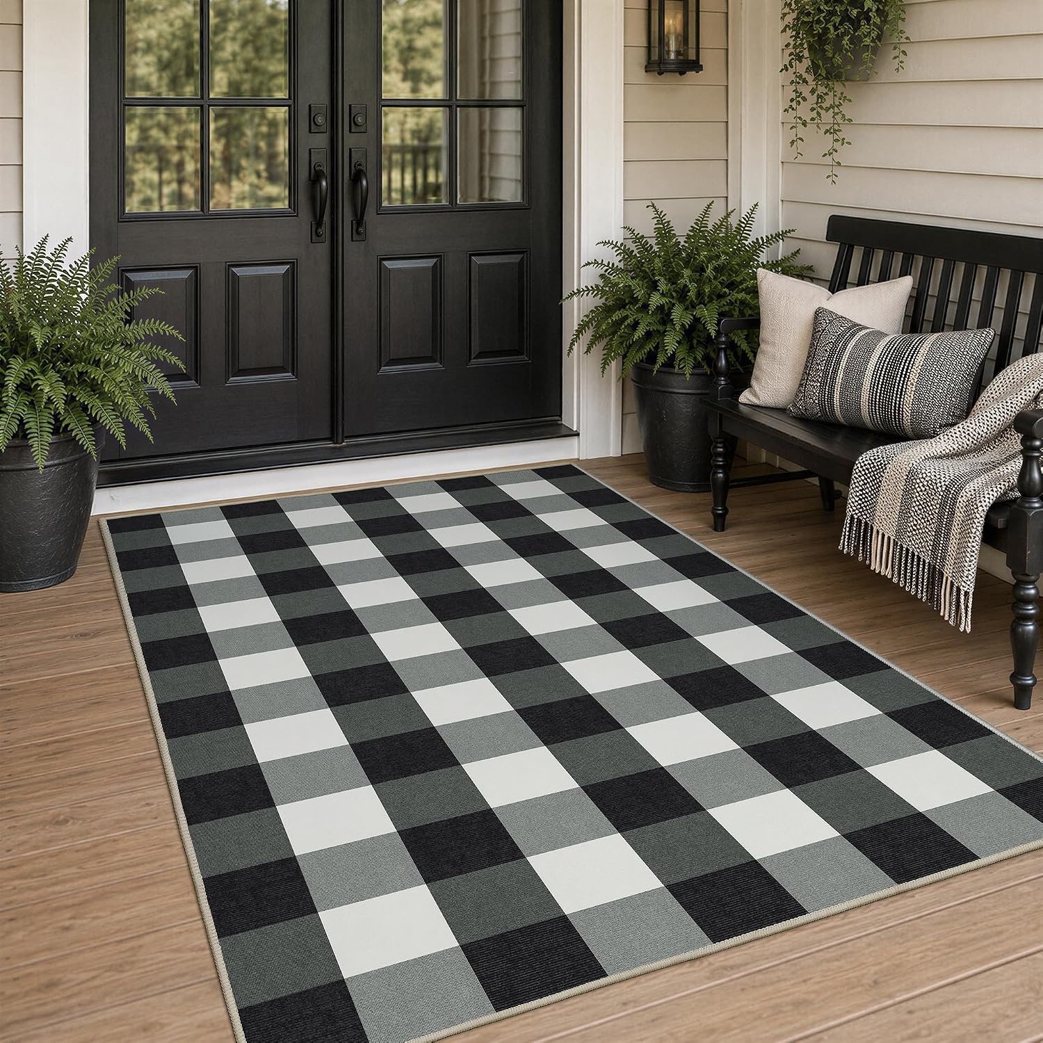 image:imageGENIMO 3x5 Outdoor Rug Washable for Porch and Entryway Sage GreenJet Black