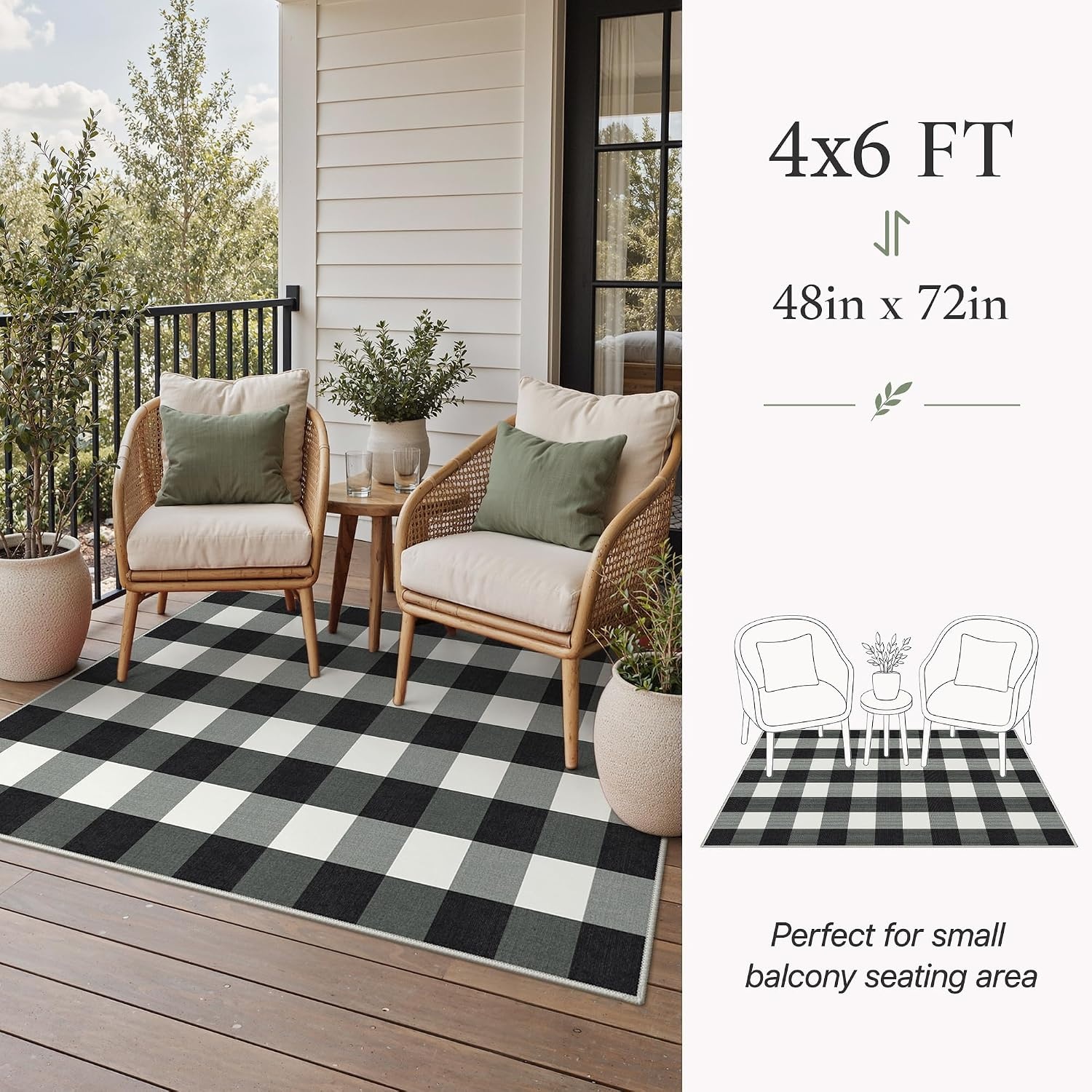 image:imageGENIMO 3x5 Outdoor Rug Washable for Porch and Entryway Sage GreenJet Black