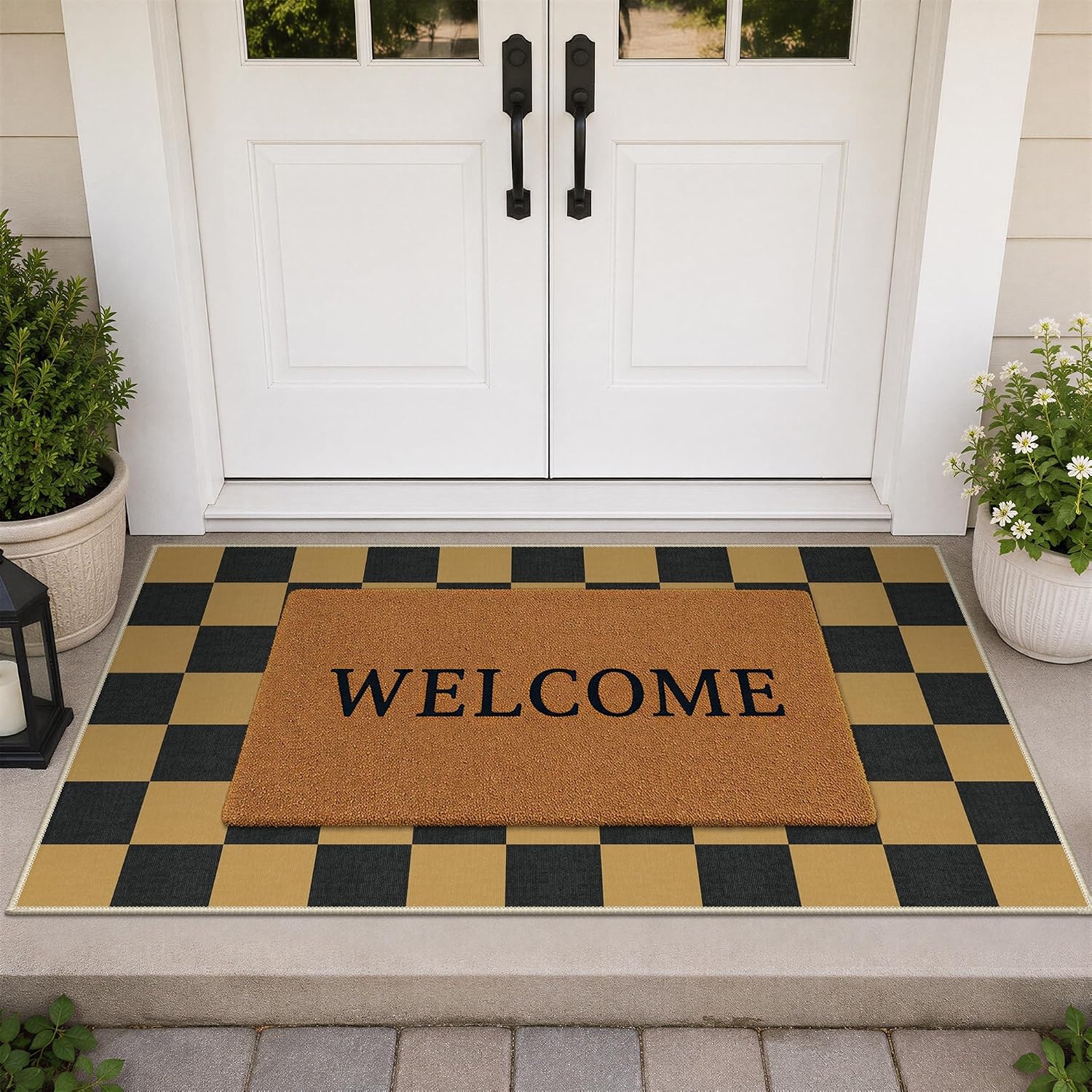 image:imageGENIMO 3x5 Outdoor Rug Washable for Porch and Entryway Sage GreenLight Khaki