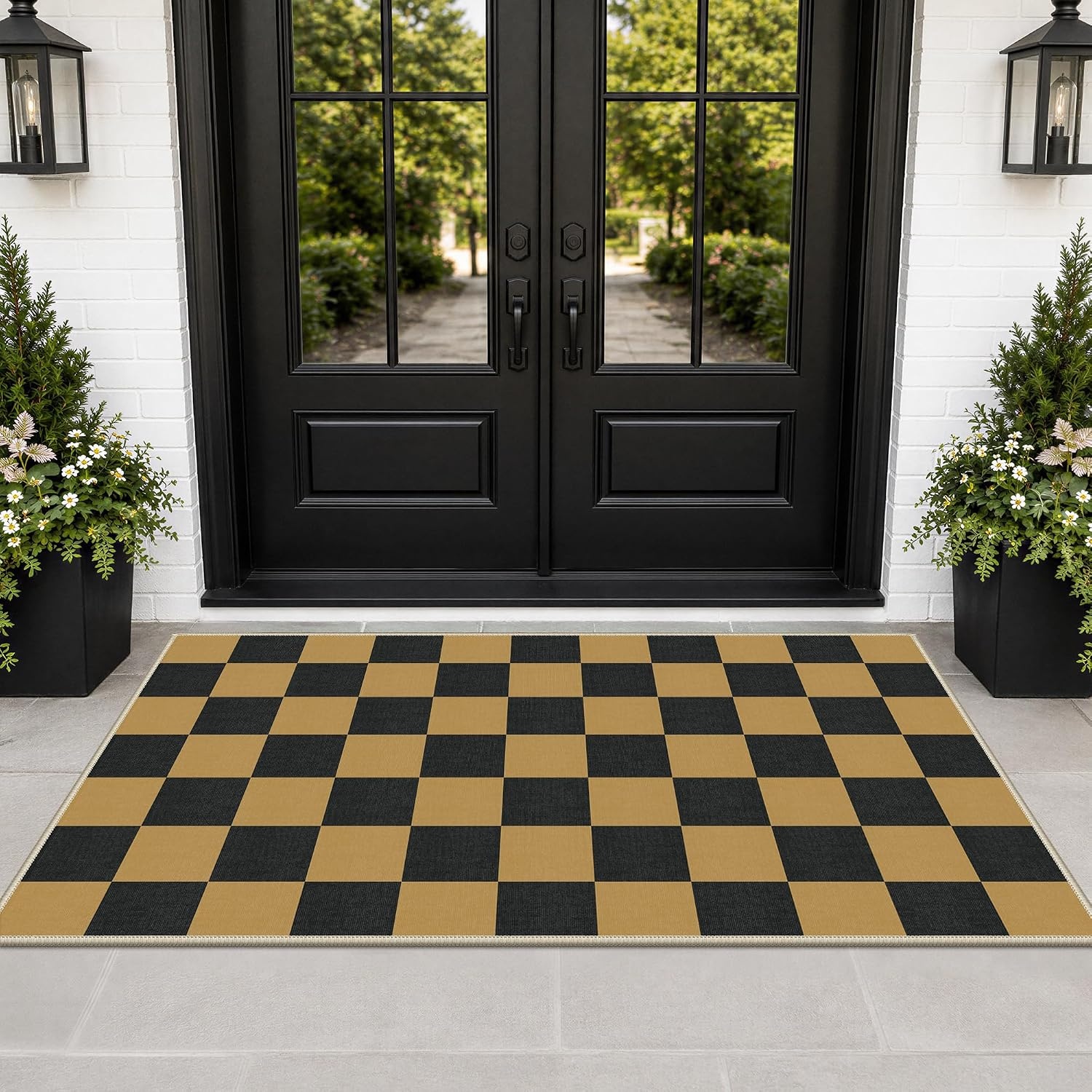 image:imageGENIMO 3x5 Outdoor Rug Washable for Porch and Entryway Sage GreenLight Khaki