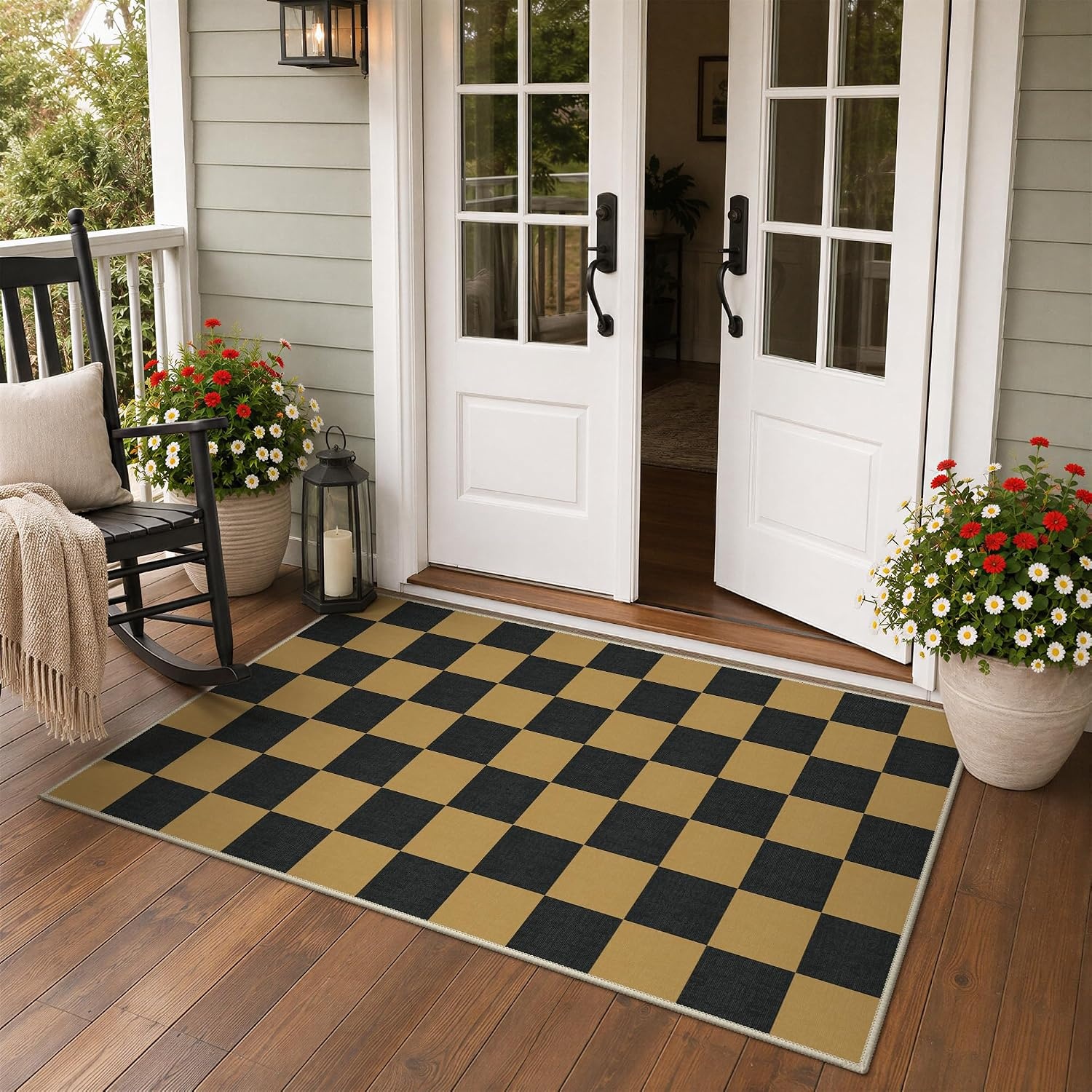 image:imageGENIMO 3x5 Outdoor Rug Washable for Porch and Entryway Sage GreenLight Khaki