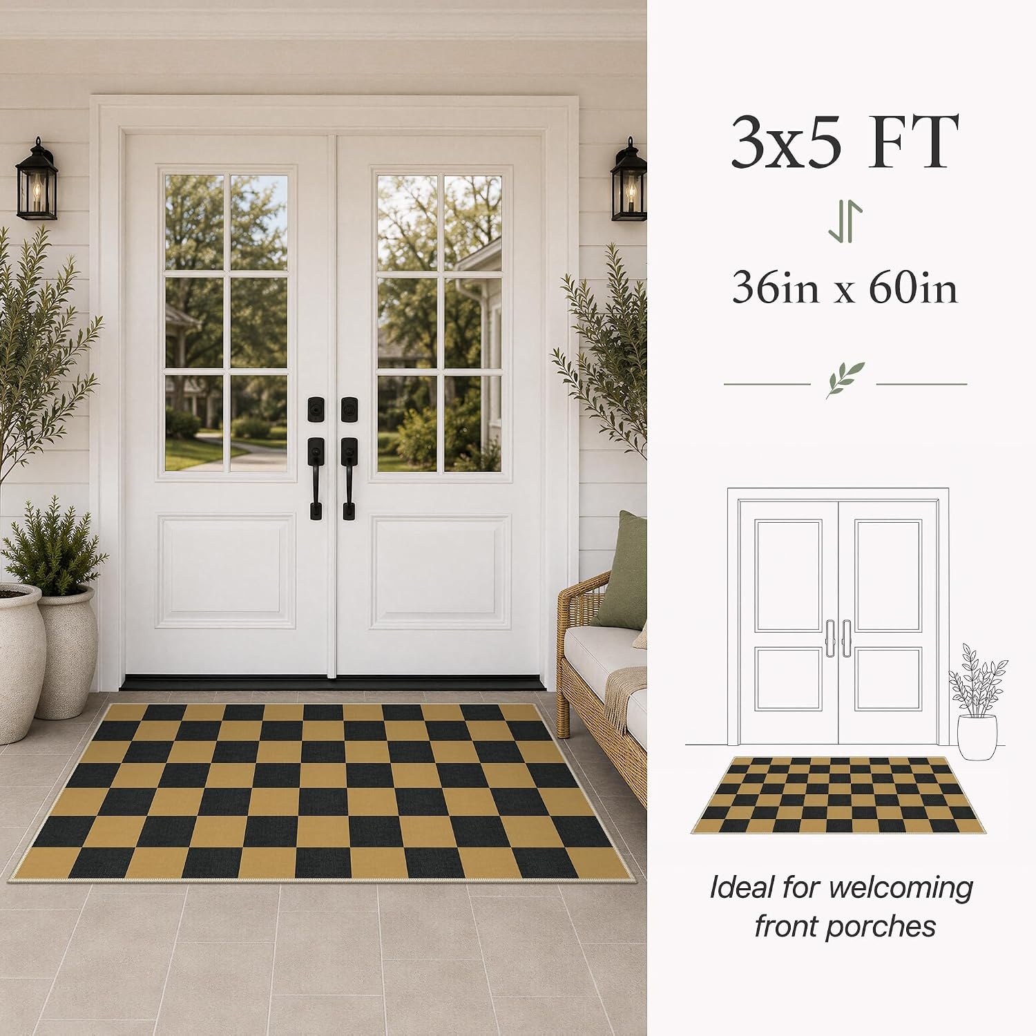 image:imageGENIMO 3x5 Outdoor Rug Washable for Porch and Entryway Sage GreenLight Khaki