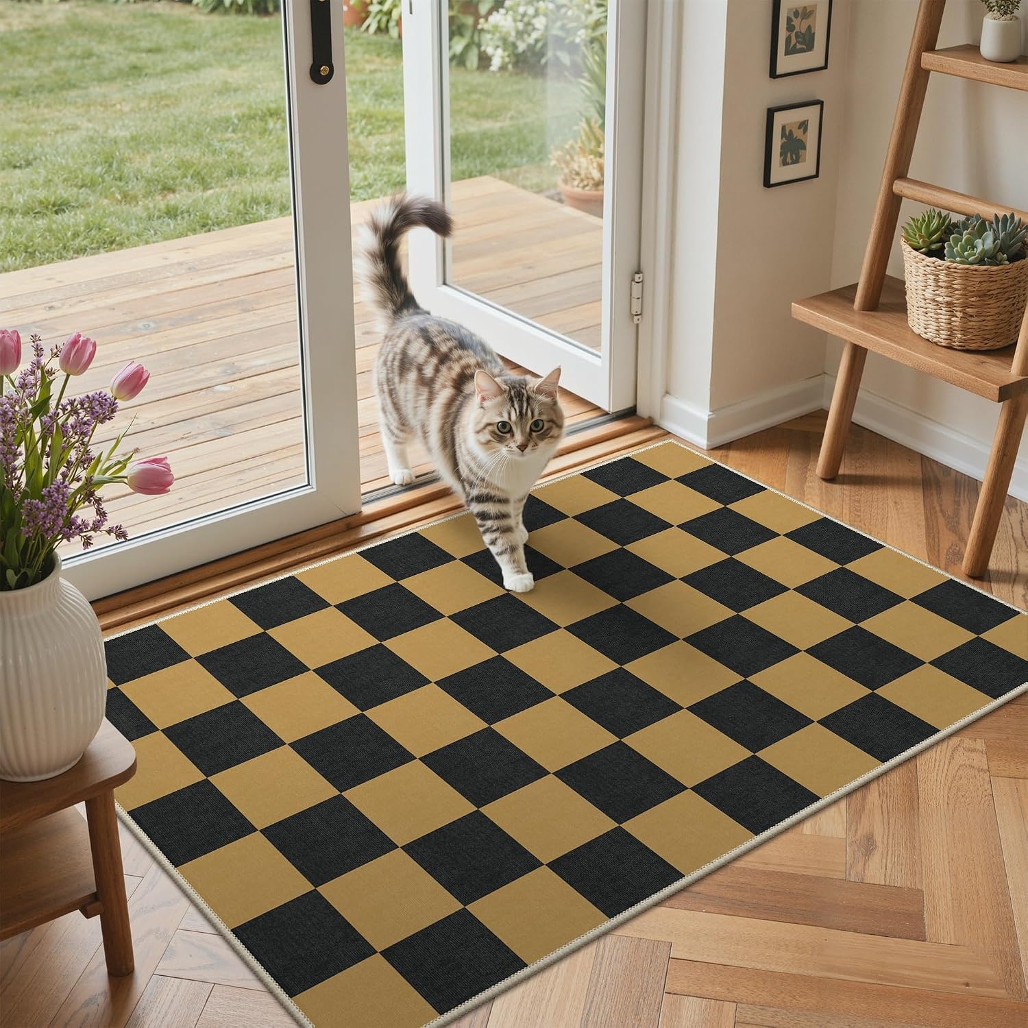 image:imageGENIMO 3x5 Outdoor Rug Washable for Porch and Entryway Sage GreenLight Khaki
