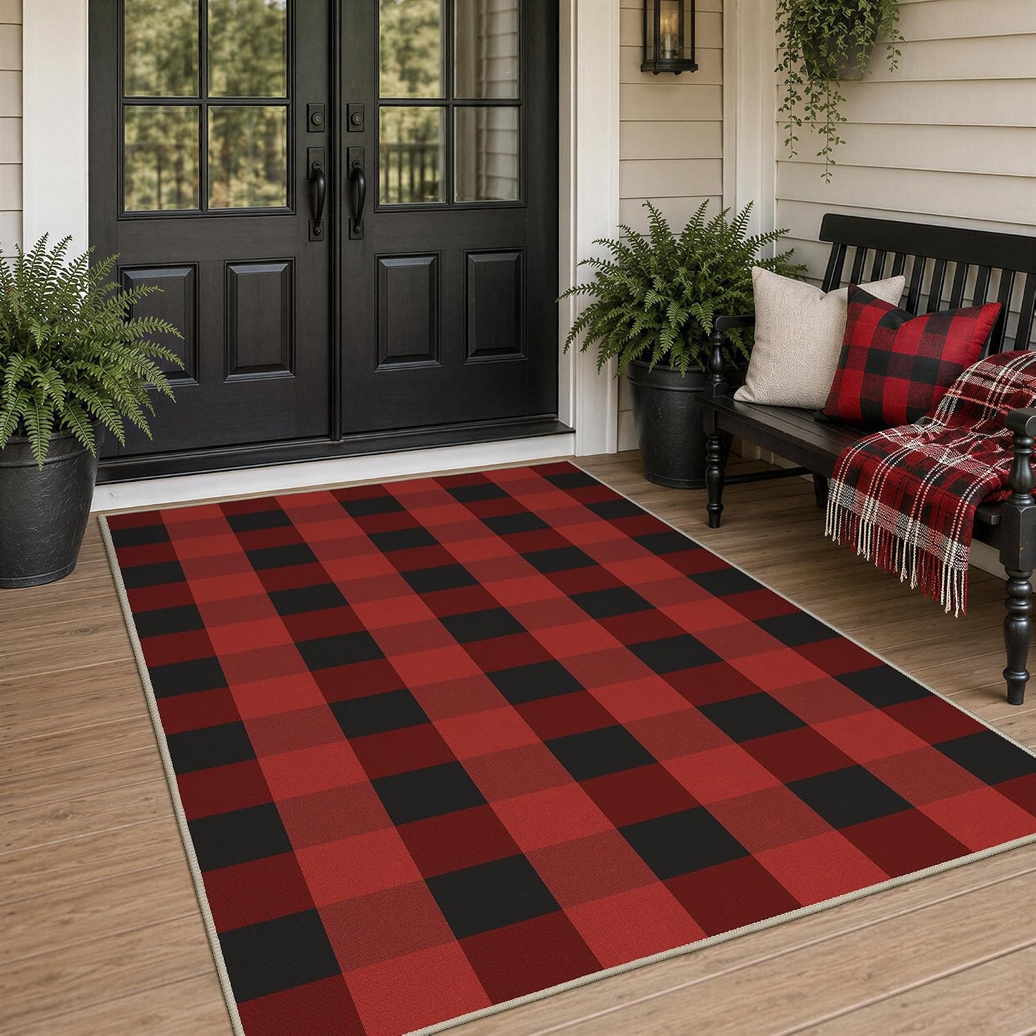 image:imageGENIMO 3x5 Outdoor Rug Washable for Porch and Entryway Sage GreenRustic Black