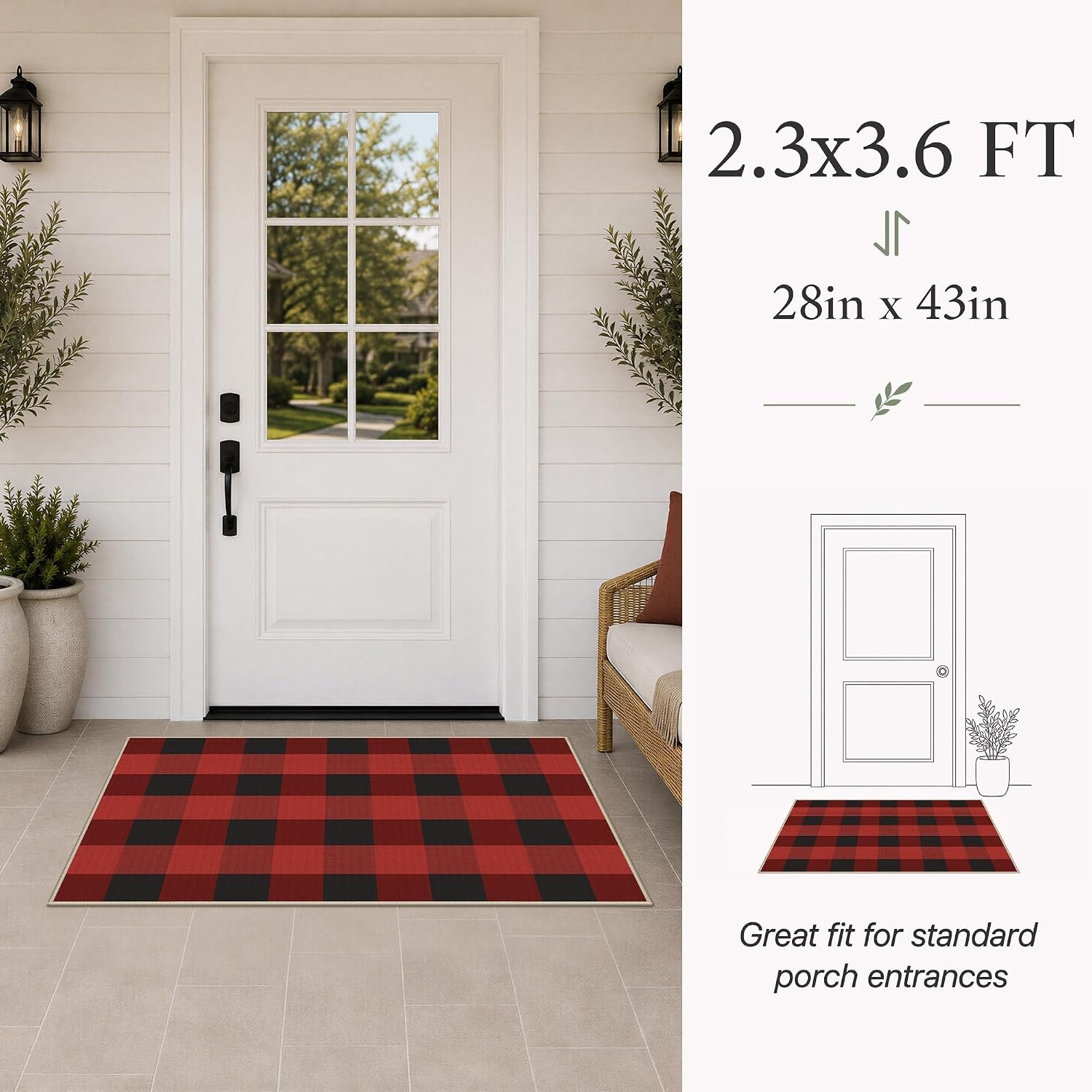 image:imageGENIMO 3x5 Outdoor Rug Washable for Porch and Entryway Sage GreenRustic Black