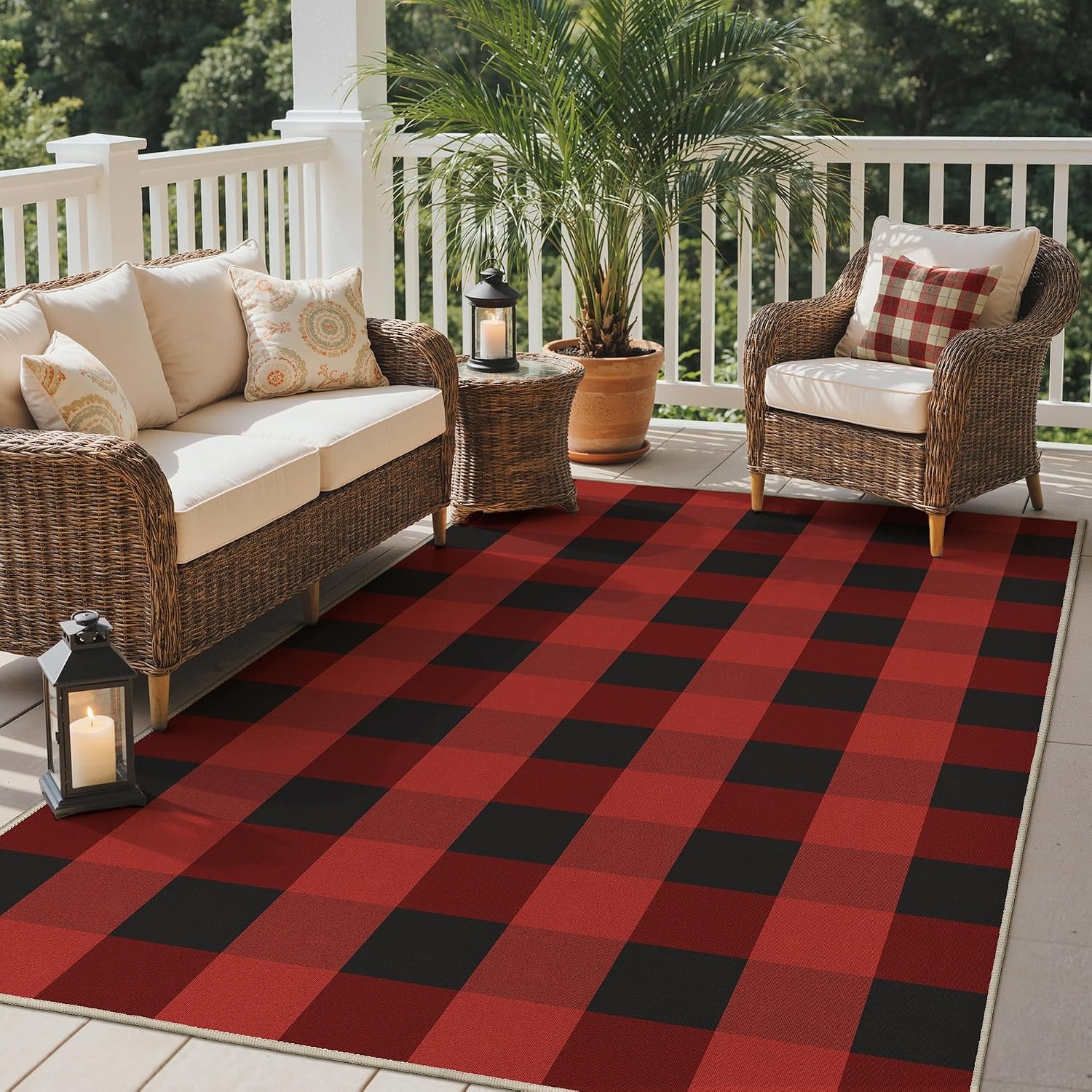 image:imageGENIMO 3x5 Outdoor Rug Washable for Porch and Entryway Sage GreenRustic Black