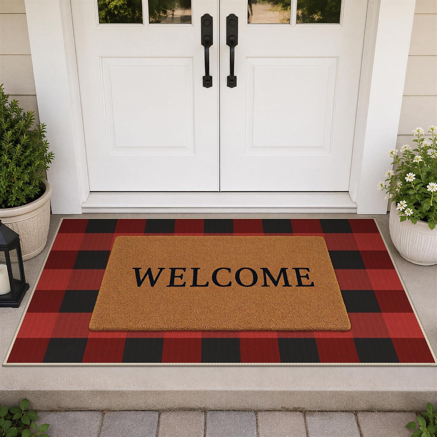 image:imageGENIMO 3x5 Outdoor Rug Washable for Porch and Entryway Sage GreenRustic Black