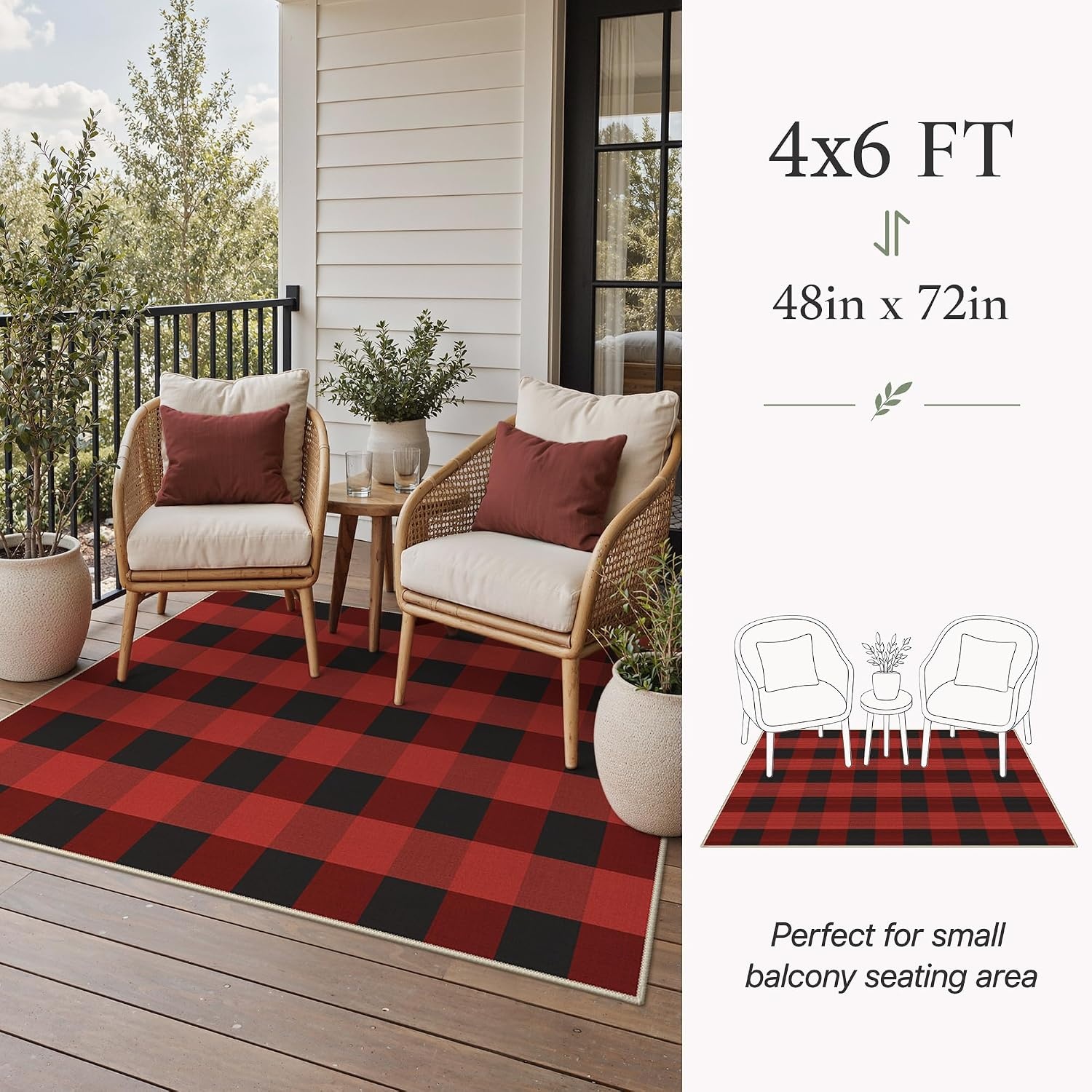 image:imageGENIMO 3x5 Outdoor Rug Washable for Porch and Entryway Sage GreenRustic Black