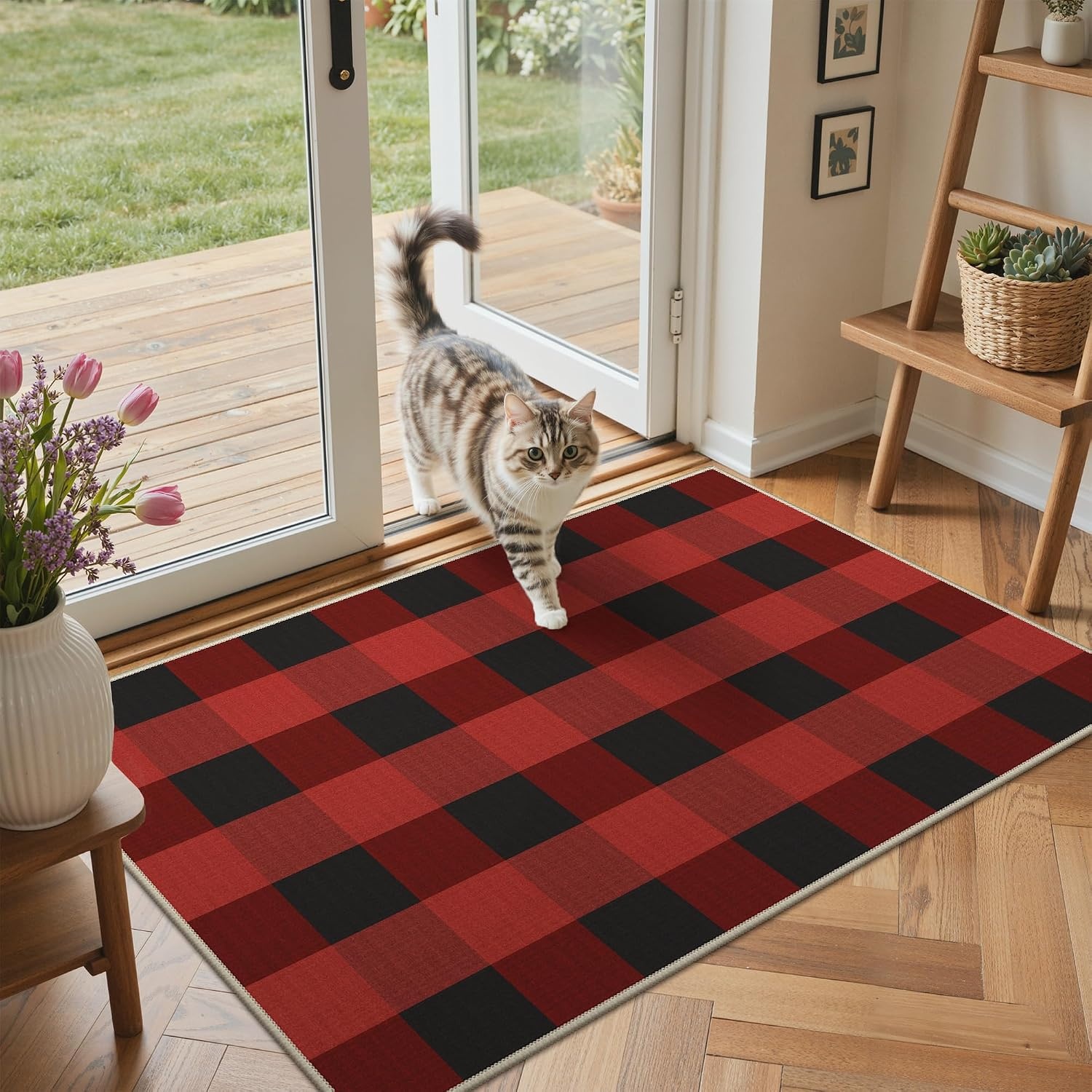 image:imageGENIMO 3x5 Outdoor Rug Washable for Porch and Entryway Sage GreenRustic Black