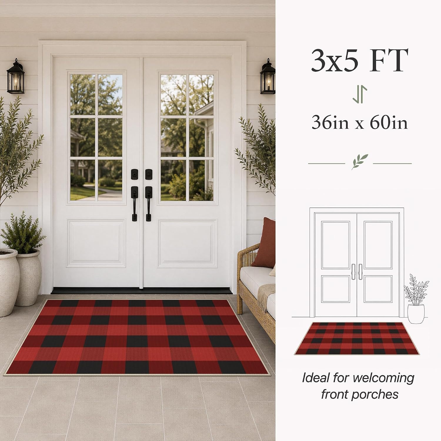image:imageGENIMO 3x5 Outdoor Rug Washable for Porch and Entryway Sage GreenRustic Black