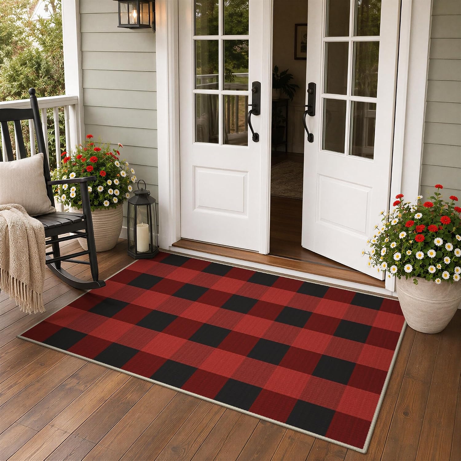 image:imageGENIMO 3x5 Outdoor Rug Washable for Porch and Entryway Sage GreenRustic Black