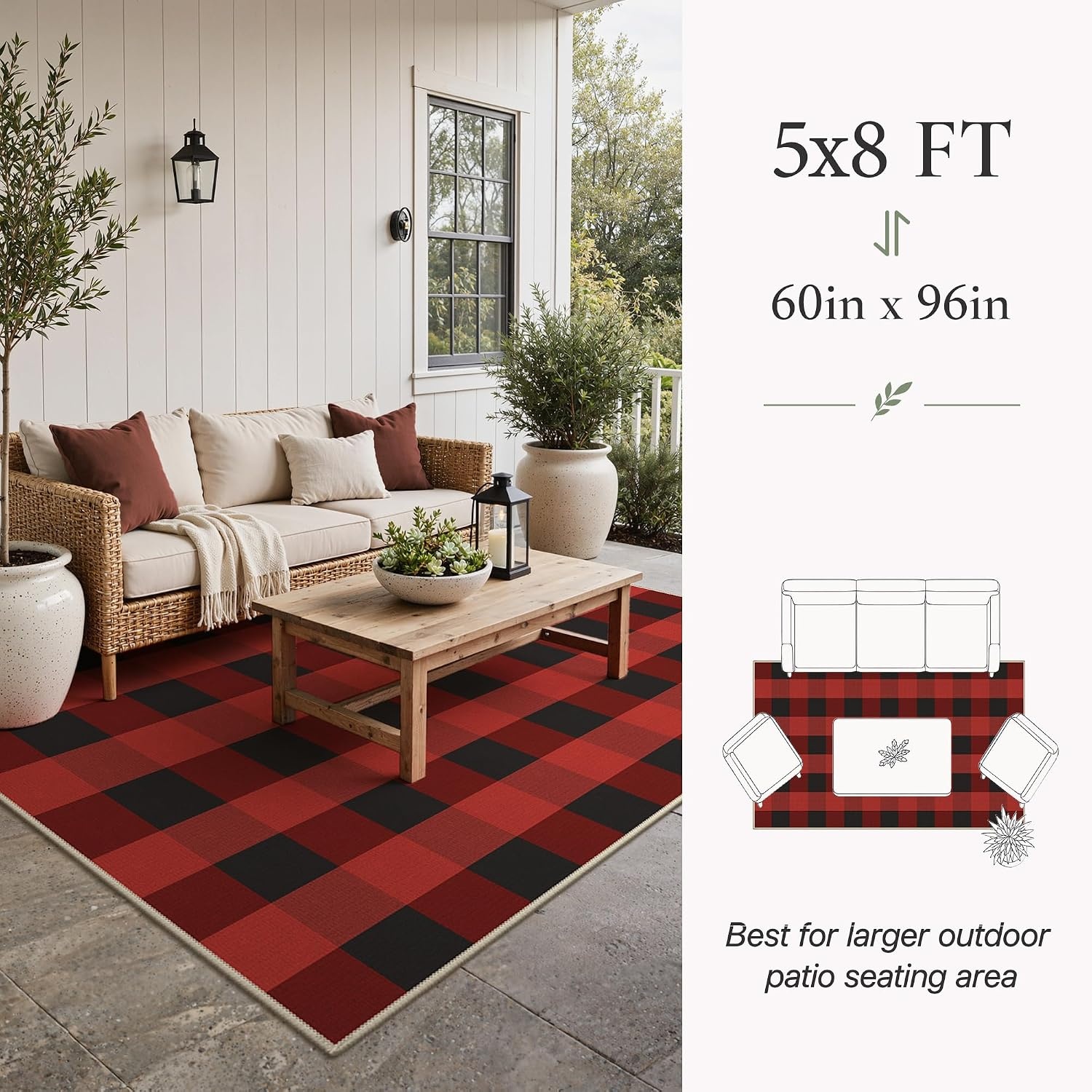 image:imageGENIMO 3x5 Outdoor Rug Washable for Porch and Entryway Sage GreenRustic Black