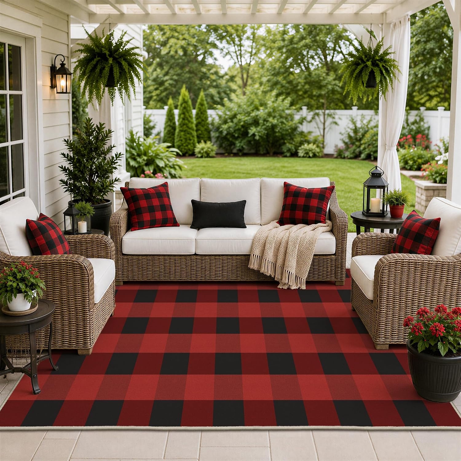 image:imageGENIMO 3x5 Outdoor Rug Washable for Porch and Entryway Sage GreenRustic Black