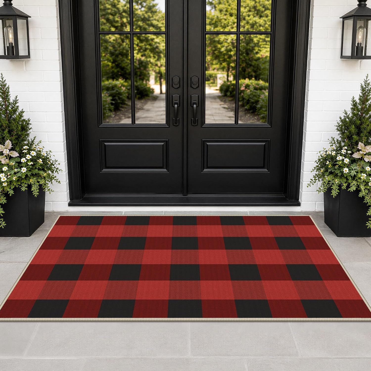image:imageGENIMO 3x5 Outdoor Rug Washable for Porch and Entryway Sage GreenRustic Black