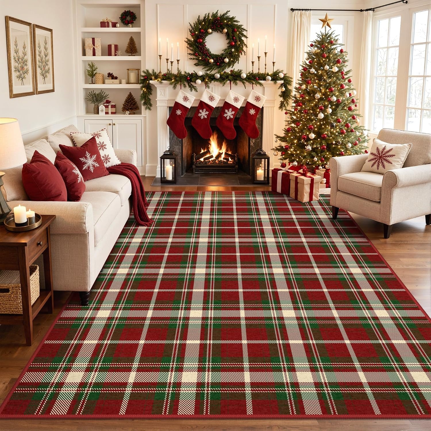 image:imageGENIMO 6x9 Christmas Washable Area Rug for Living Room Ivy Red PlaidIvy Red Plaid