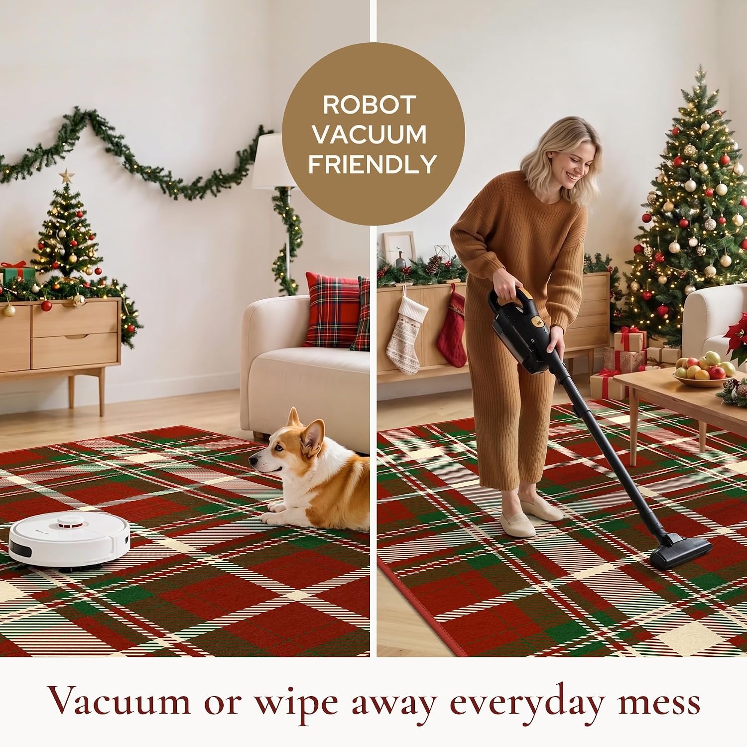 image:imageGENIMO 6x9 Christmas Washable Area Rug for Living Room Ivy Red PlaidIvy Red Plaid