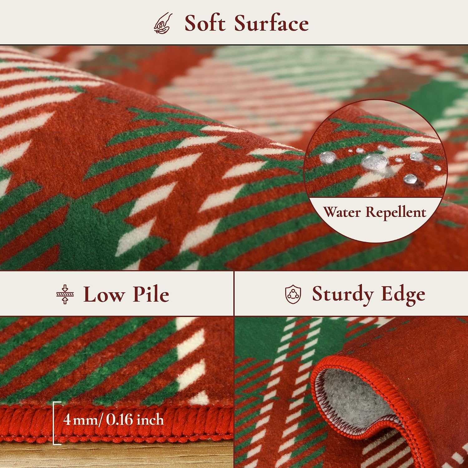 image:imageGENIMO 6x9 Christmas Washable Area Rug for Living Room Ivy Red PlaidIvy Red Plaid