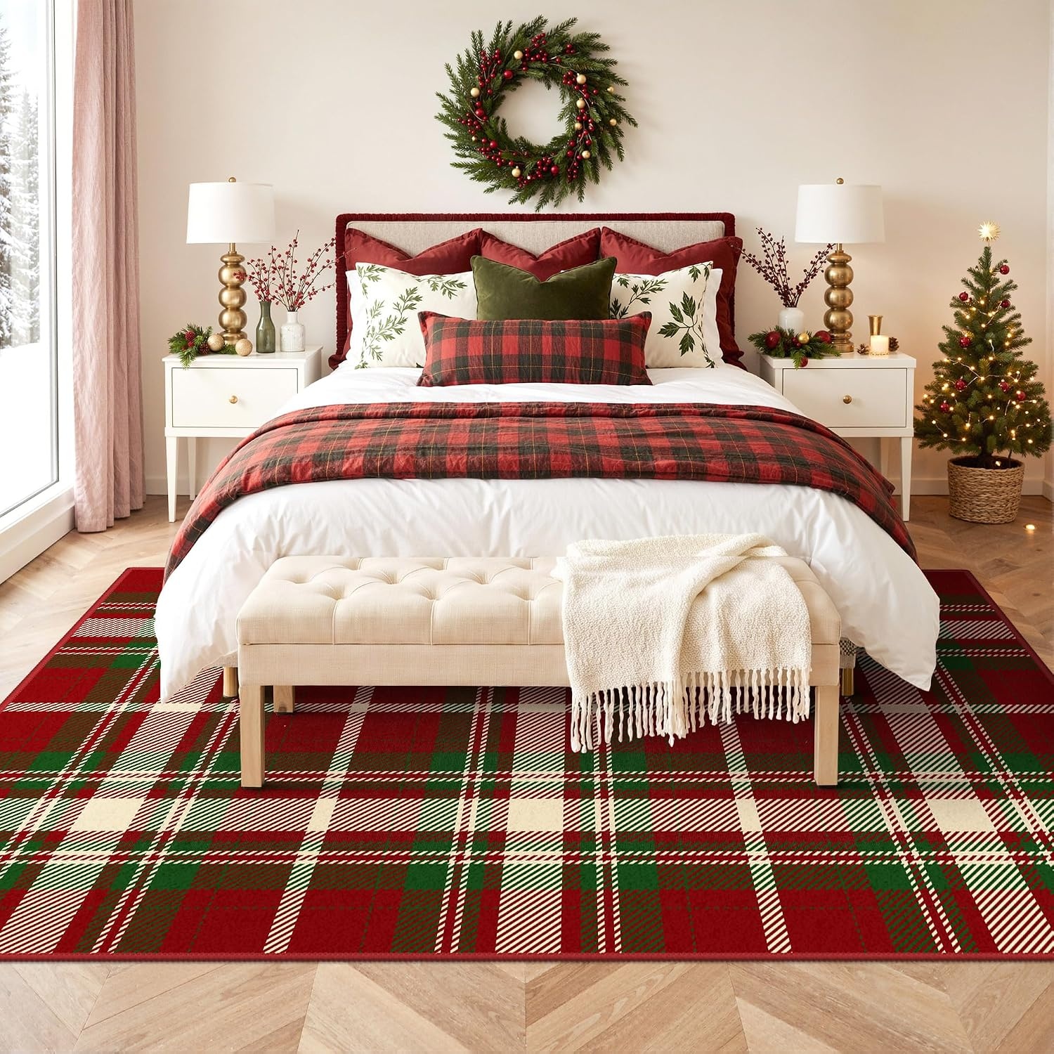 image:imageGENIMO 6x9 Christmas Washable Area Rug for Living Room Ivy Red PlaidIvy Red Plaid