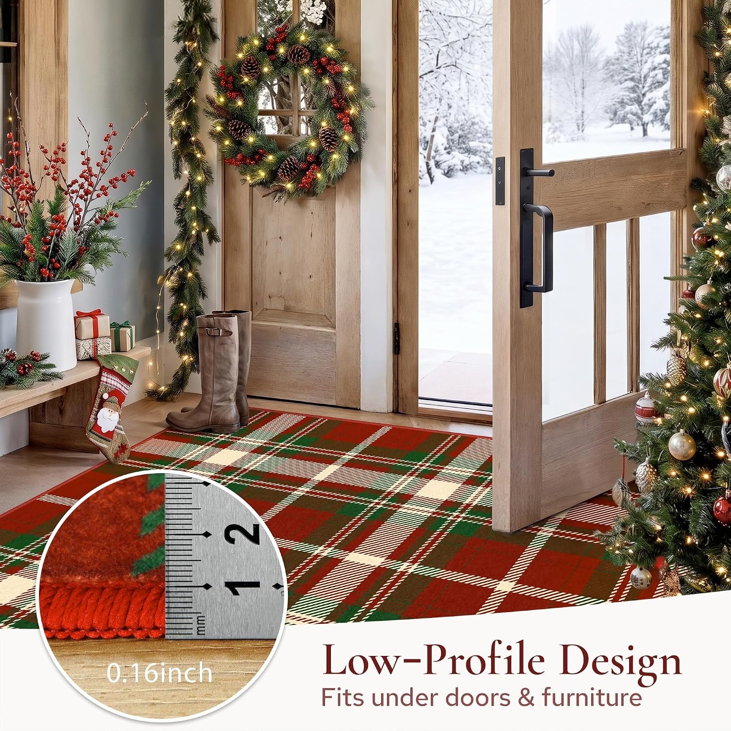 image:imageGENIMO 6x9 Christmas Washable Area Rug for Living Room Ivy Red PlaidIvy Red Plaid