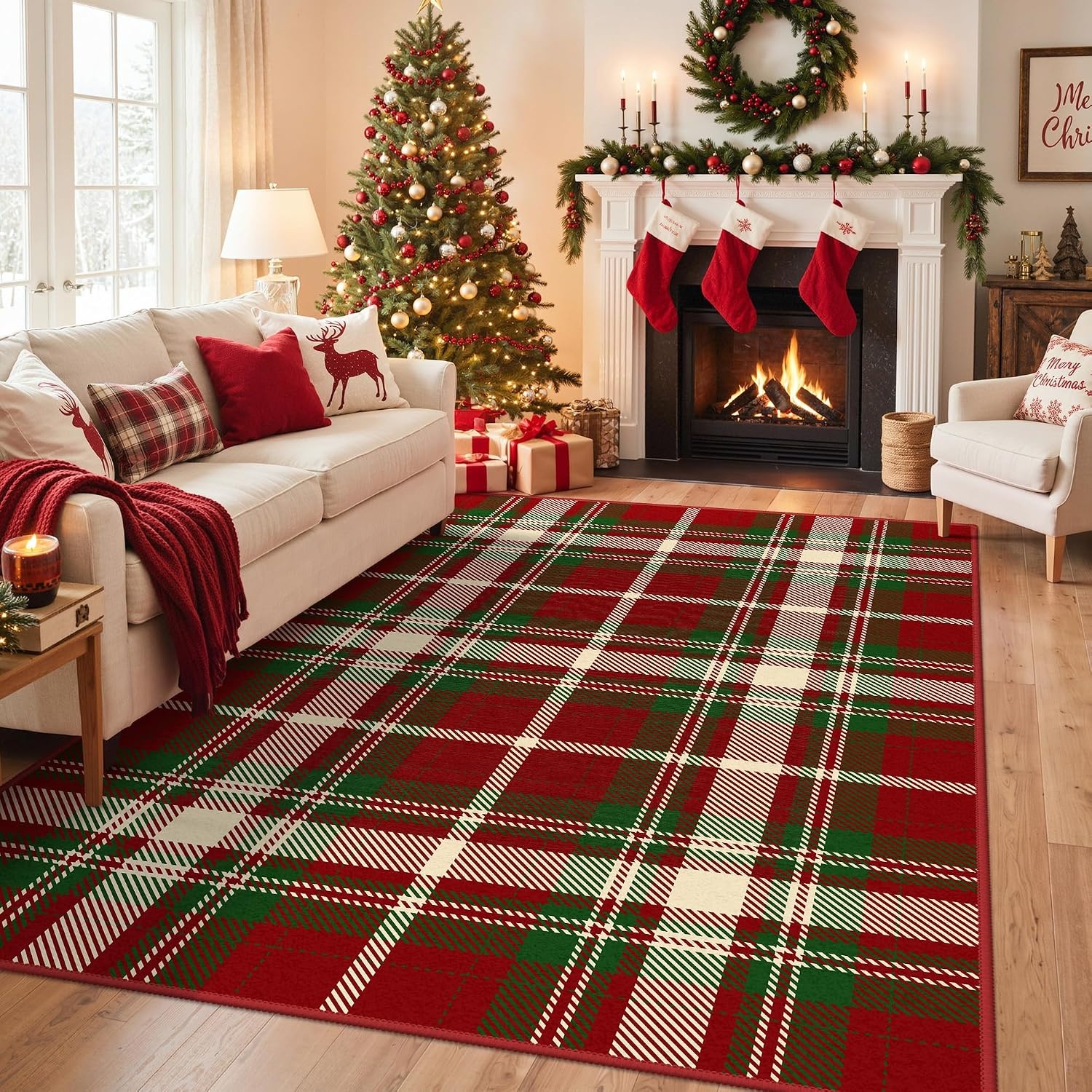 image:imageGENIMO 6x9 Christmas Washable Area Rug for Living Room Ivy Red PlaidIvy Red Plaid