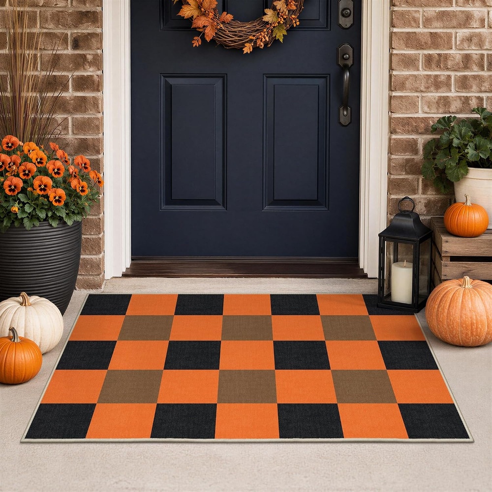 image:imageGENIMO 3x5 Outdoor Rug Washable for Porch and Entryway Sage GreenBlack Pumpkin