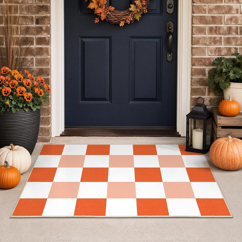 image:imageGENIMO 3x5 Outdoor Rug Washable for Porch and Entryway Sage GreenBurnt Pumpkin